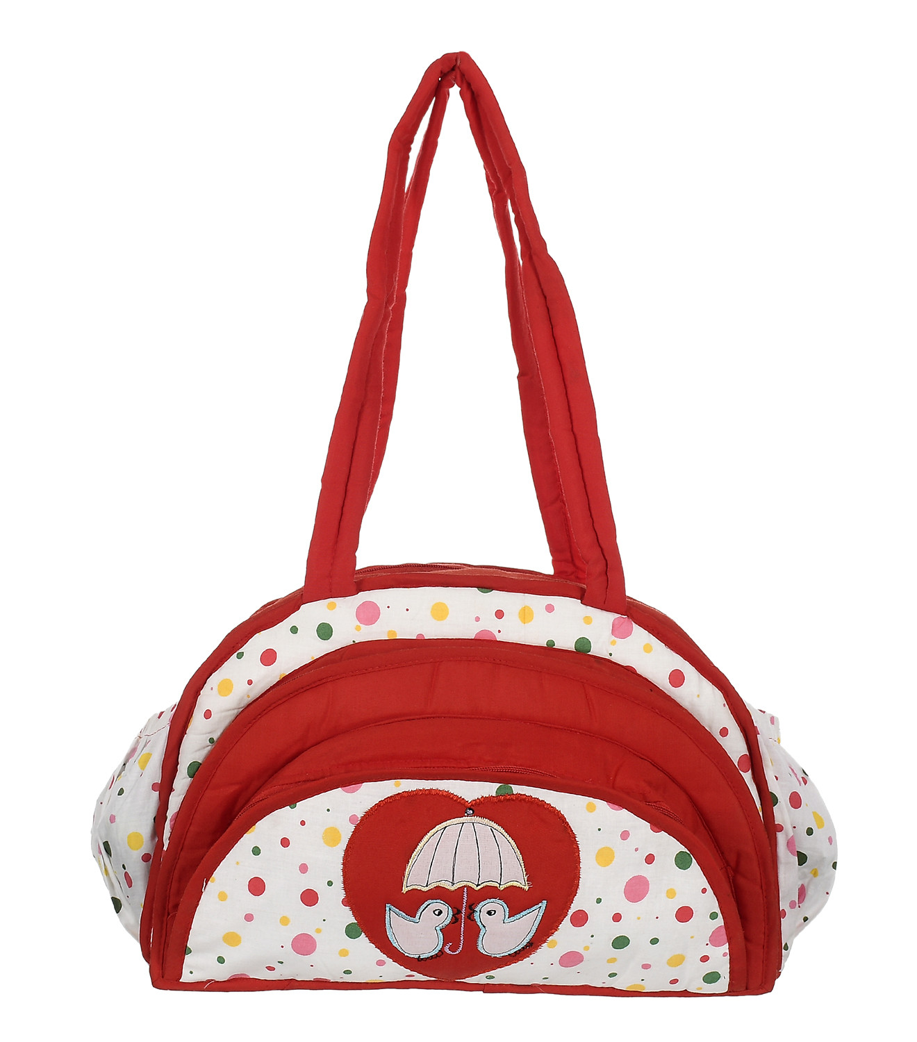 Kuber Industries Cotton Multiuses Dot Print Mothers Bag/Diapers Bags With Handle For Traveling & Storing (Red & White)
