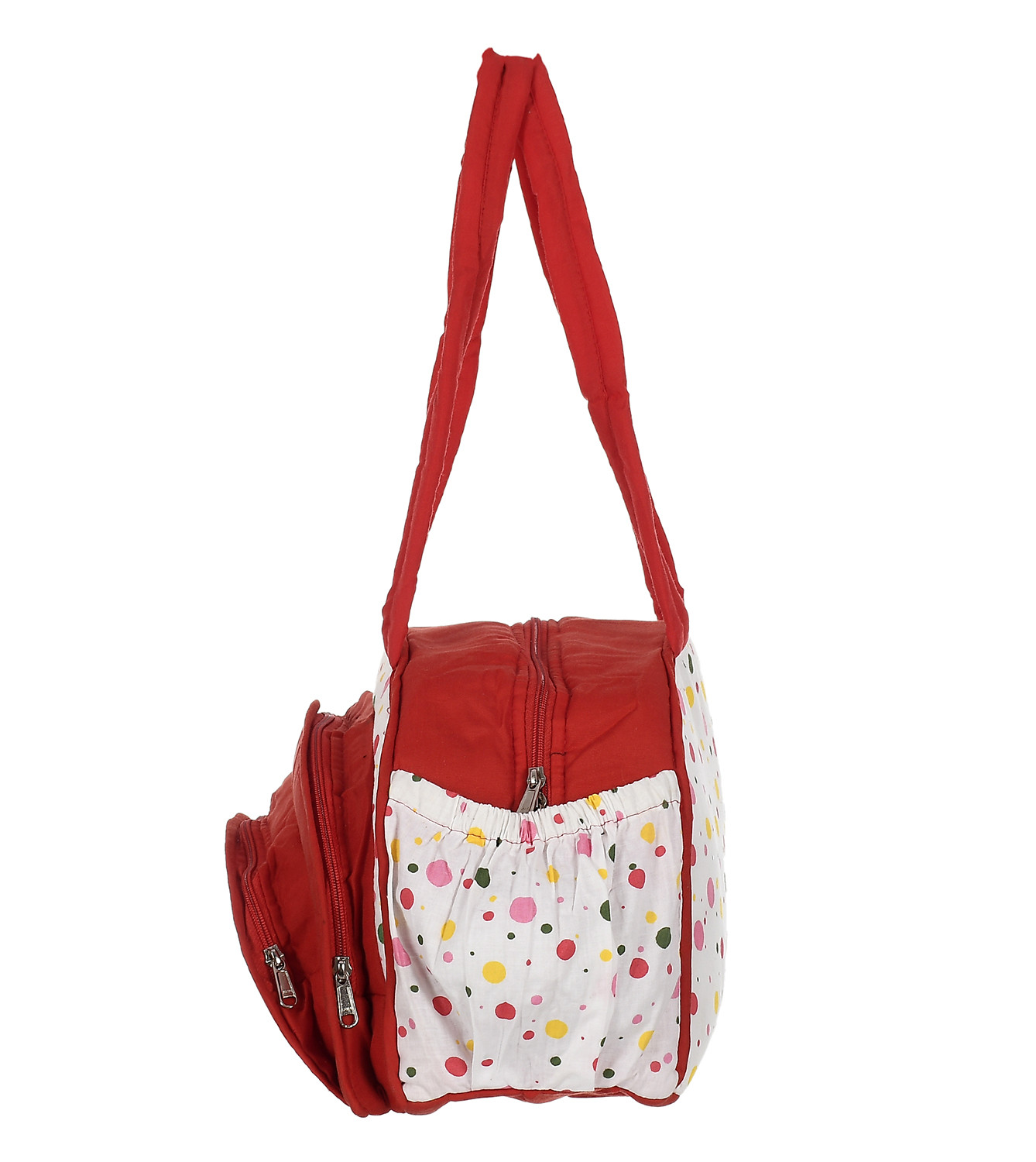 Kuber Industries Cotton Multiuses Dot Print Mothers Bag/Diapers Bags With Handle For Traveling & Storing (Red & White)