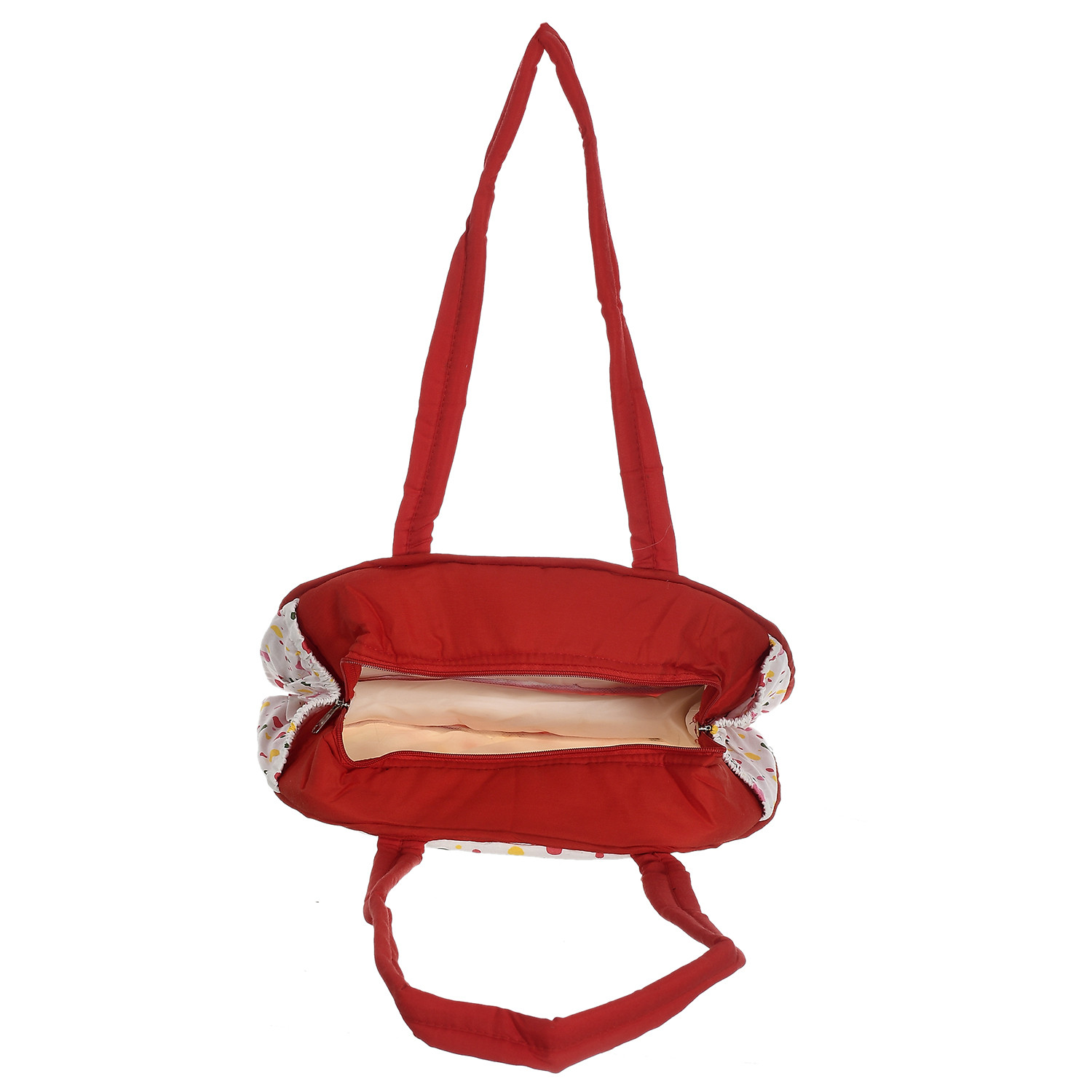 Kuber Industries Cotton Multiuses Dot Print Mothers Bag/Diapers Bags With Handle For Traveling & Storing (Red & White)