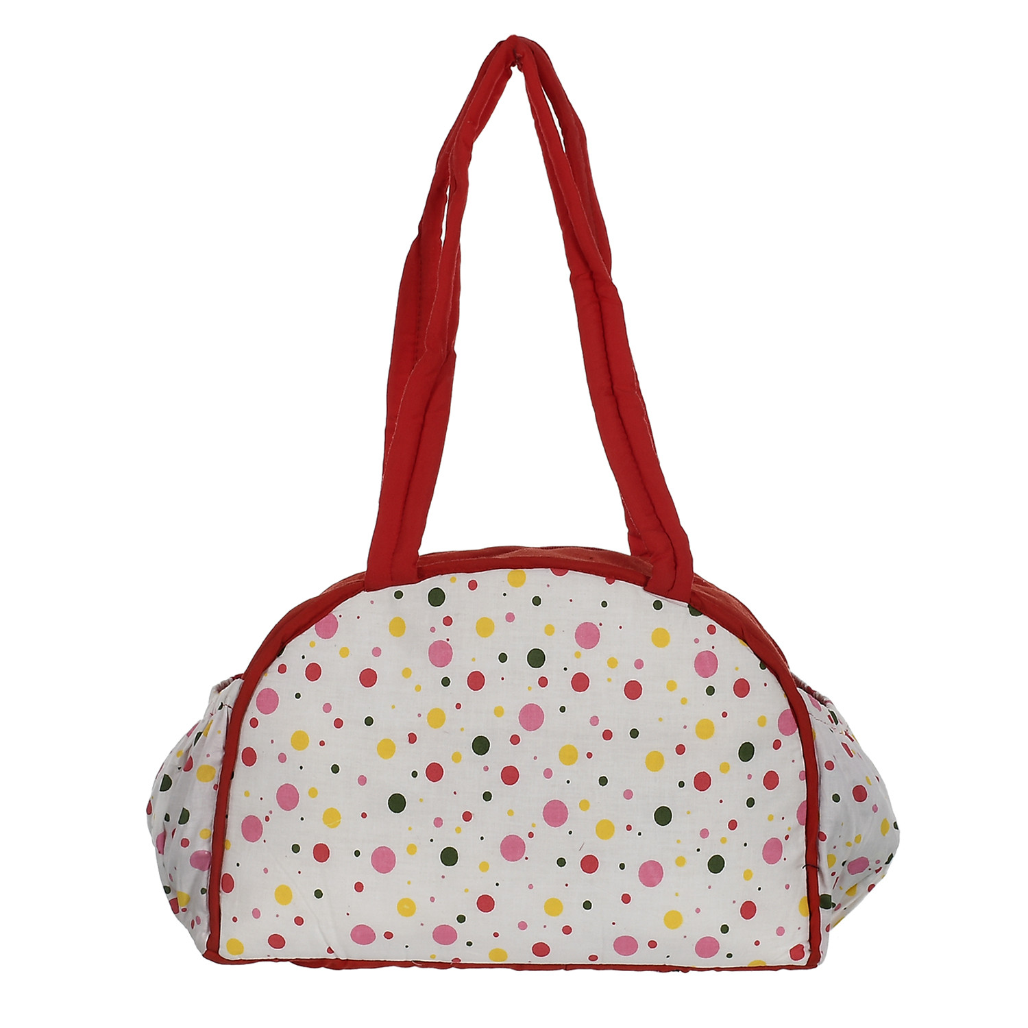 Kuber Industries Cotton Multiuses Dot Print Mothers Bag/Diapers Bags With Handle For Traveling & Storing (Red & White)