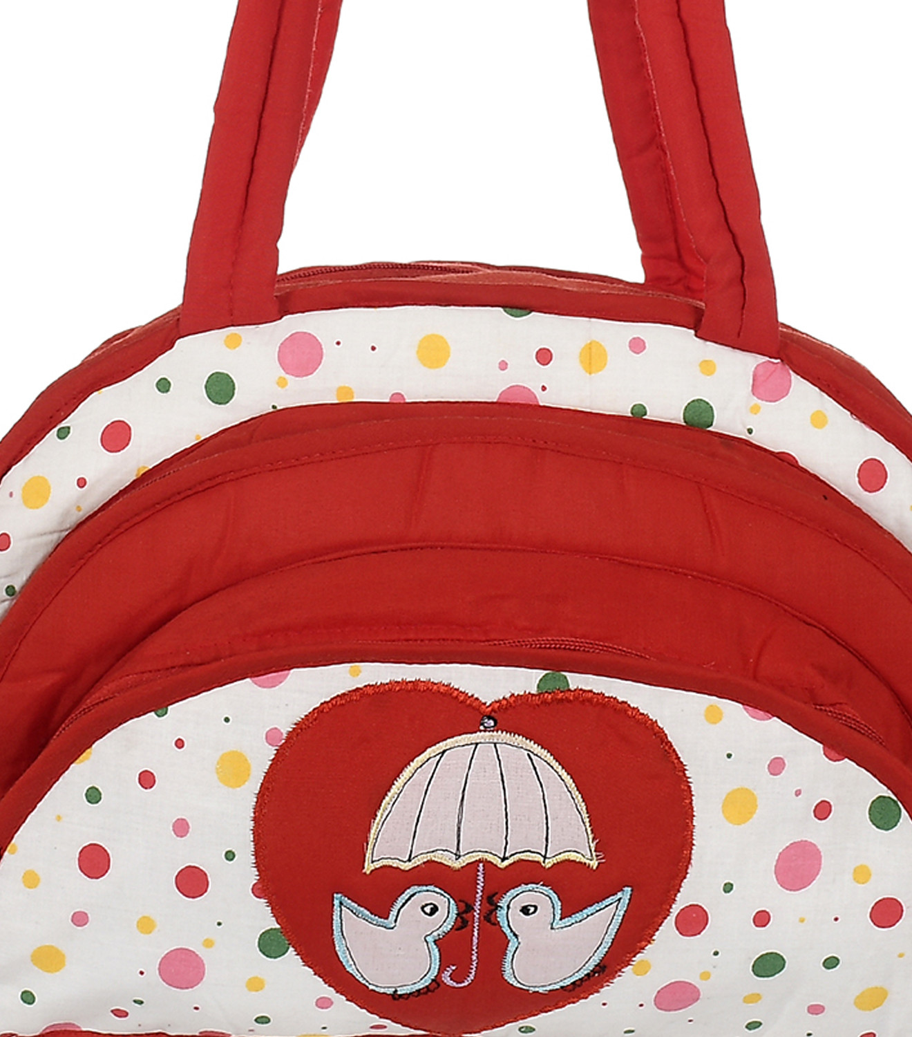 Kuber Industries Cotton Multiuses Dot Print Mothers Bag/Diapers Bags With Handle For Traveling & Storing (Red & White)