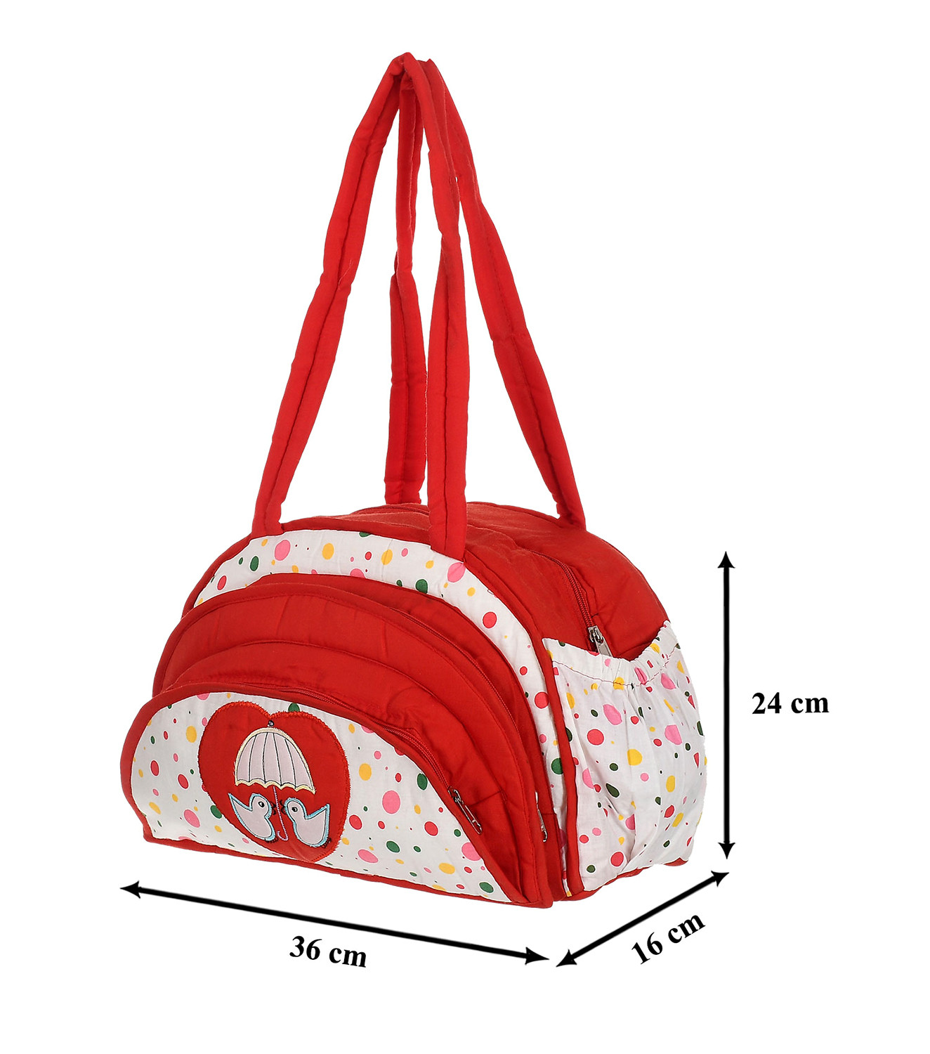 Kuber Industries Cotton Multiuses Dot Print Mothers Bag/Diapers Bags With Handle For Traveling & Storing (Red & White)