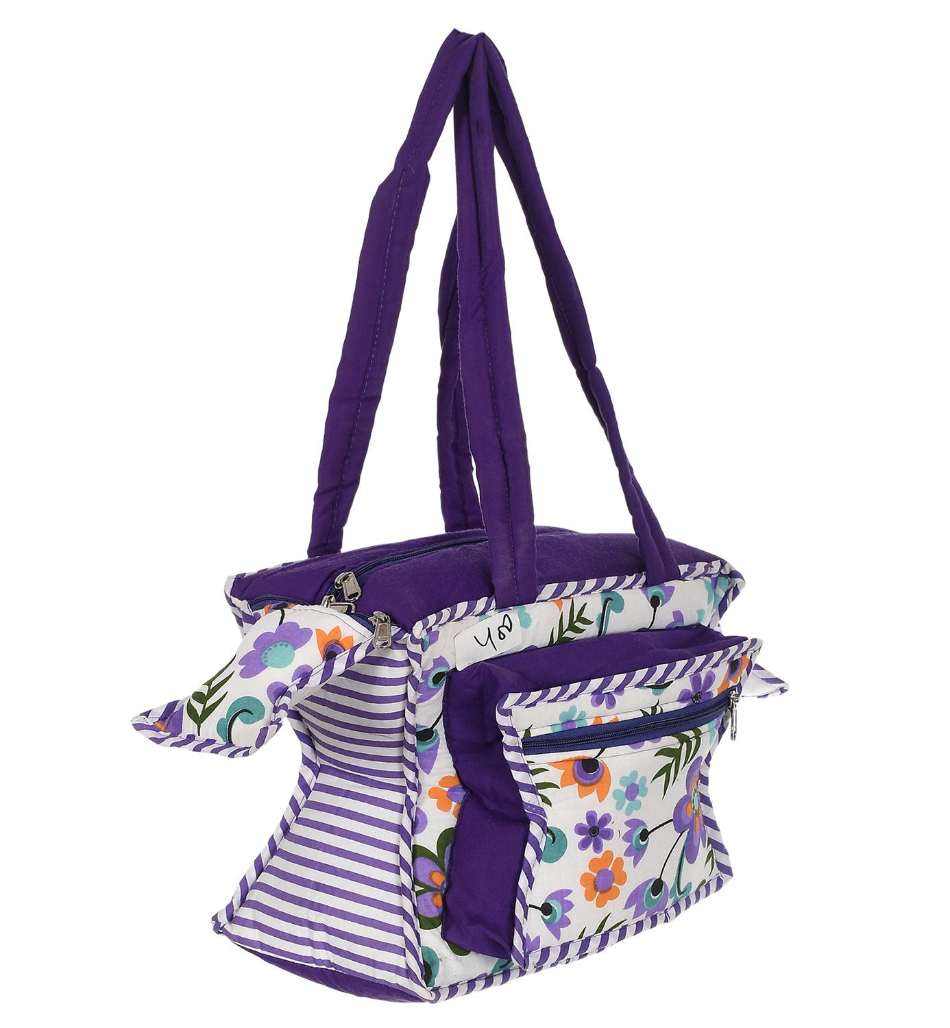 Kuber Industries Cotton Multiuses Floral Print Mothers Bag/Diapers Bags With Handle For Traveling & Storing (Purple)