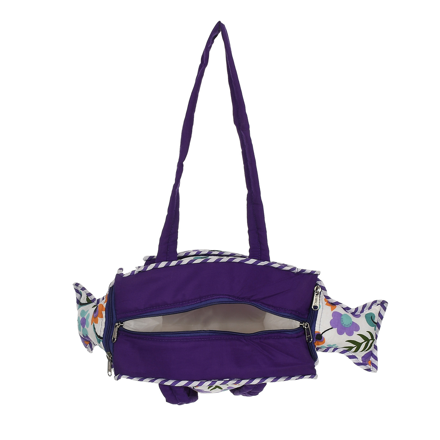 Kuber Industries Cotton Multiuses Floral Print Mothers Bag/Diapers Bags With Handle For Traveling & Storing (Purple)