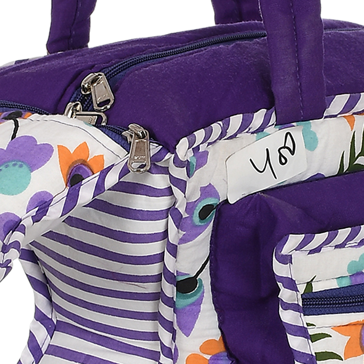 Kuber Industries Cotton Multiuses Floral Print Mothers Bag/Diapers Bags With Handle For Traveling & Storing (Purple)