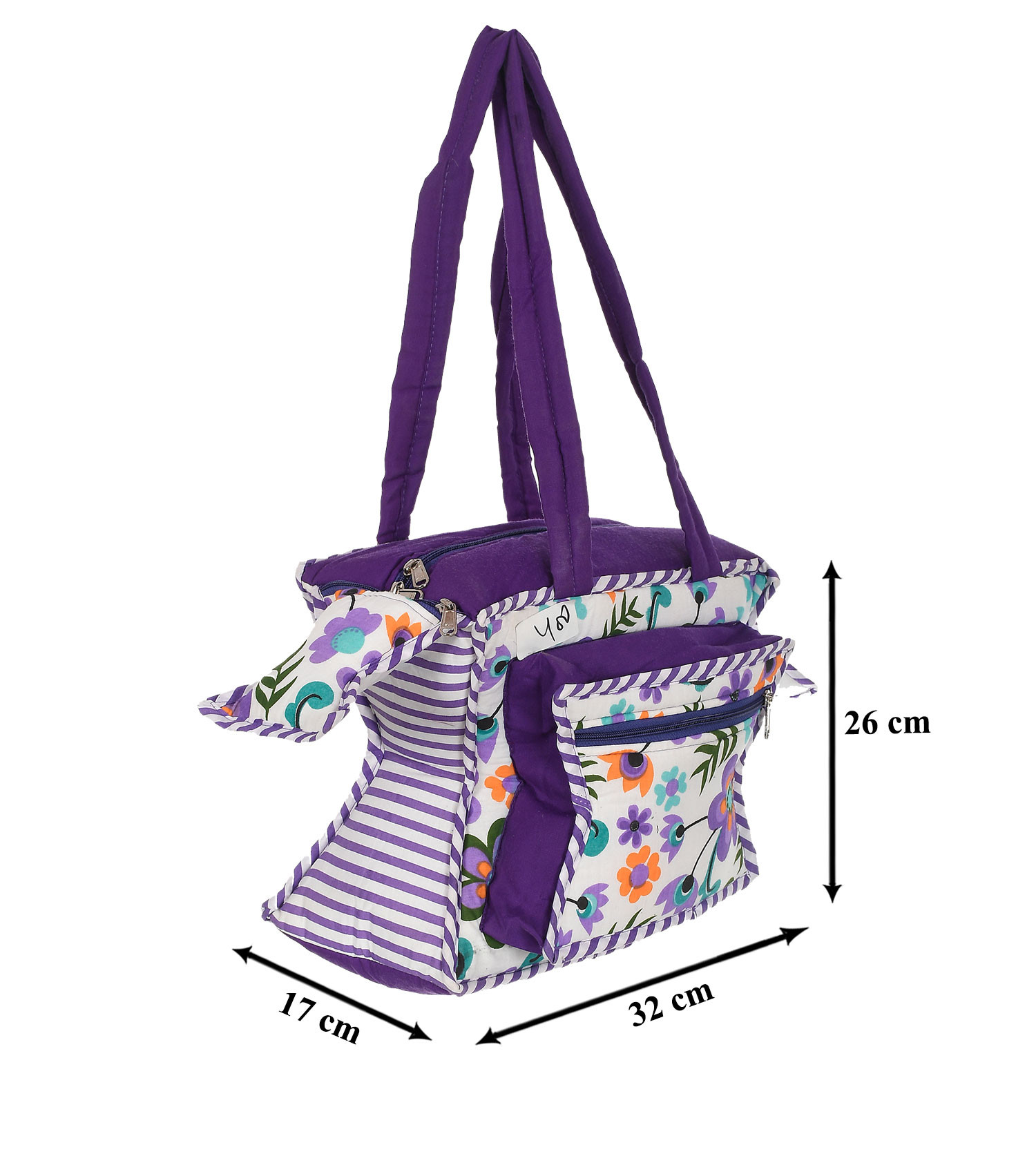 Kuber Industries Cotton Multiuses Floral Print Mothers Bag/Diapers Bags With Handle For Traveling & Storing (Purple)