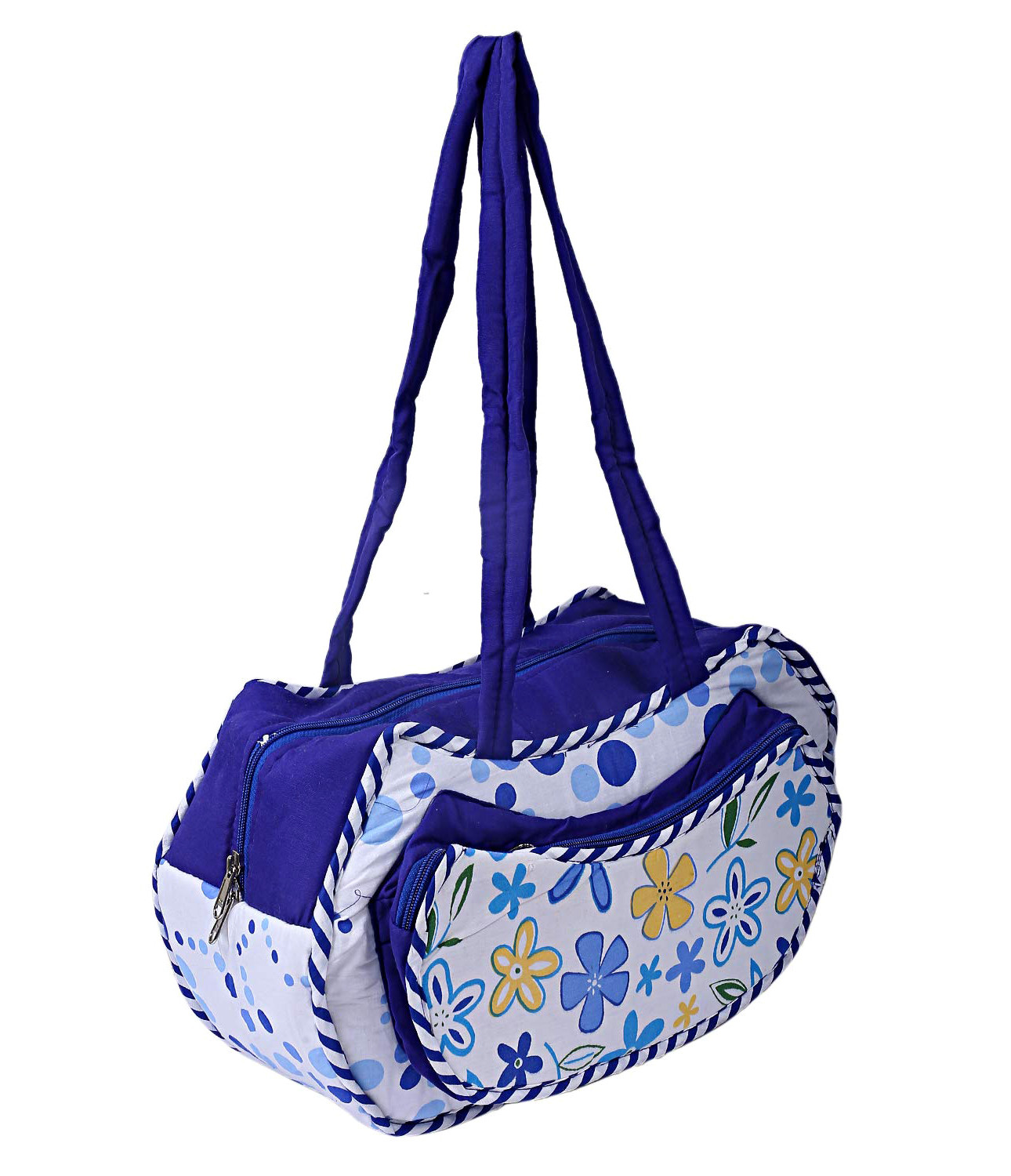 Kuber Industries Cotton Multiuses Flower Print Mothers Bag/Diapers Bags With Handle For Traveling & Storing (Blue)