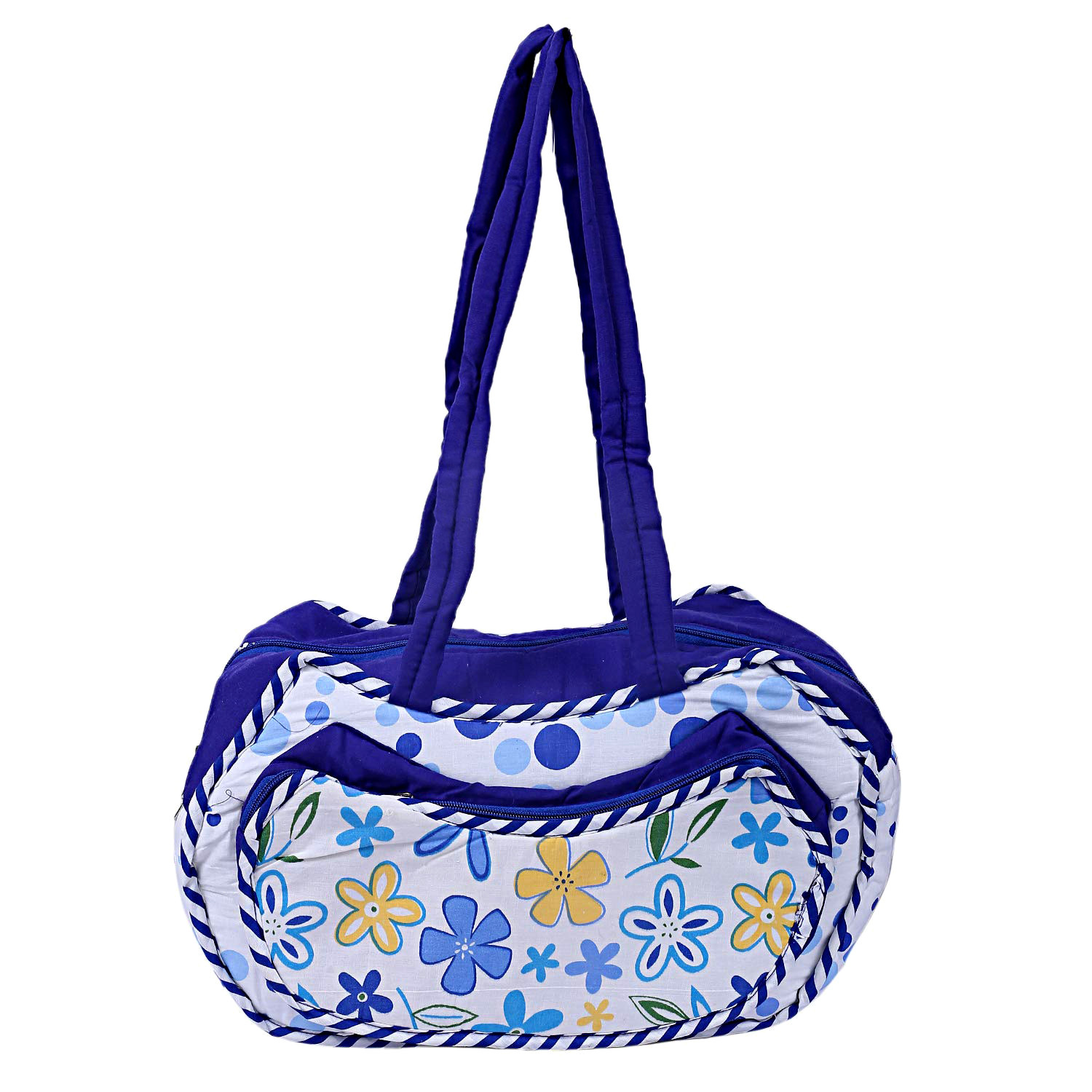 Kuber Industries Cotton Multiuses Flower Print Mothers Bag/Diapers Bags With Handle For Traveling & Storing (Blue)