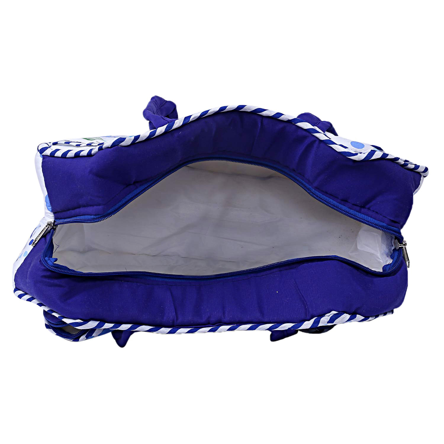 Kuber Industries Cotton Multiuses Flower Print Mothers Bag/Diapers Bags With Handle For Traveling & Storing (Blue)