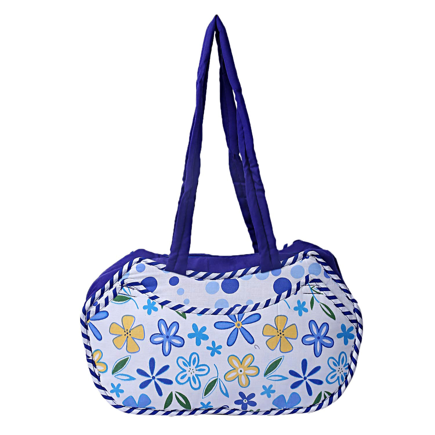Kuber Industries Cotton Multiuses Flower Print Mothers Bag/Diapers Bags With Handle For Traveling & Storing (Blue)