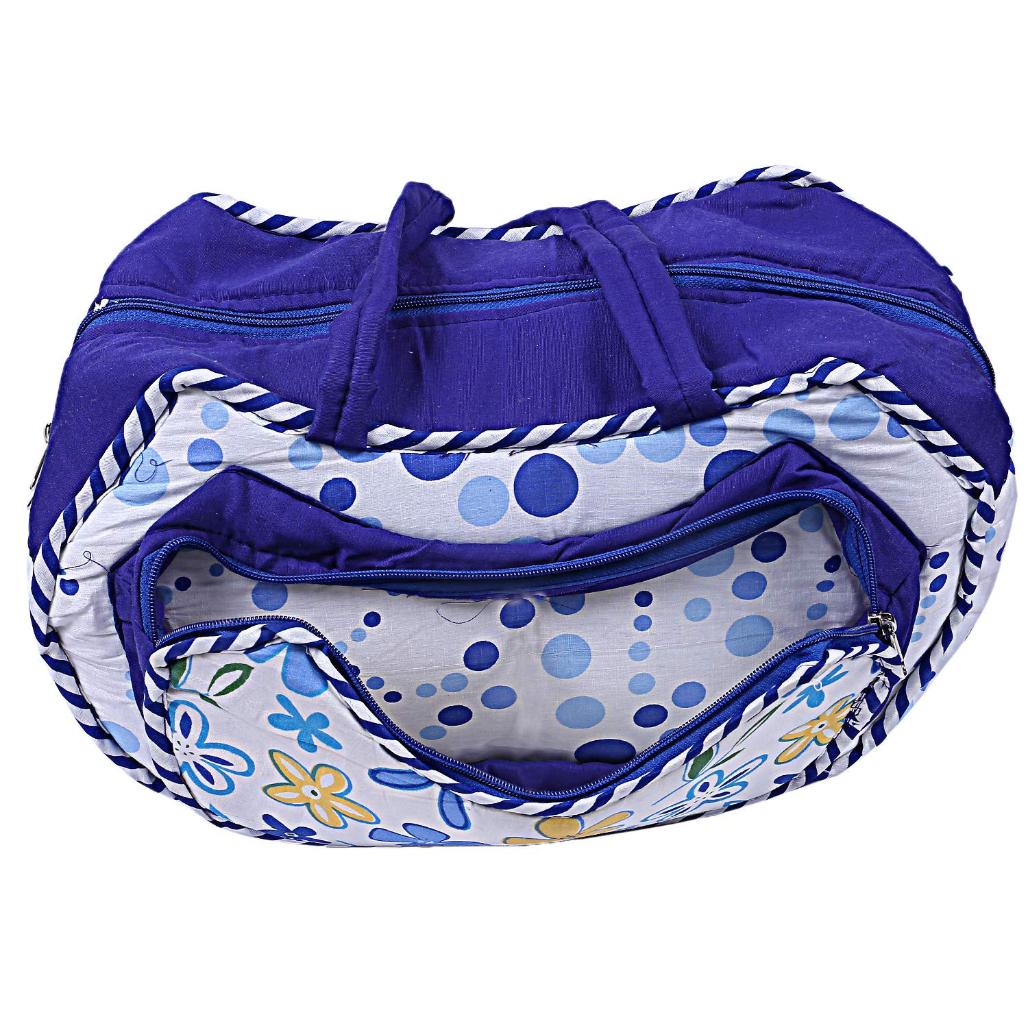 Kuber Industries Cotton Multiuses Flower Print Mothers Bag/Diapers Bags With Handle For Traveling & Storing (Blue)