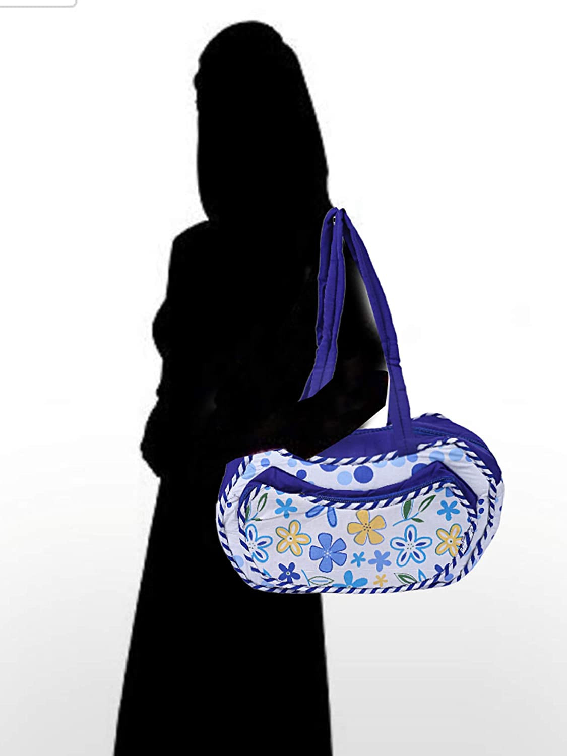 Kuber Industries Cotton Multiuses Flower Print Mothers Bag/Diapers Bags With Handle For Traveling & Storing (Blue)