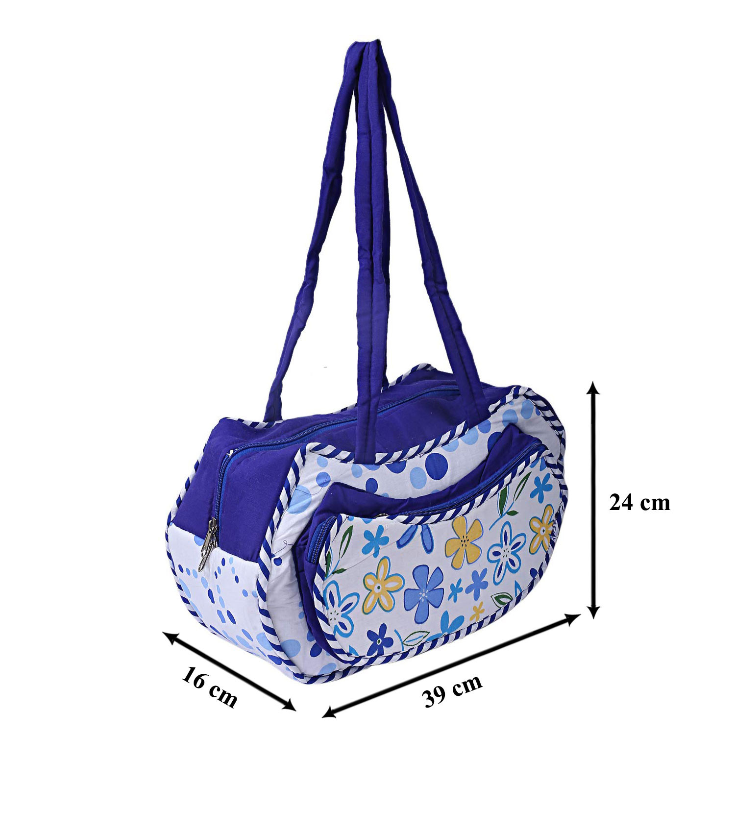 Kuber Industries Cotton Multiuses Flower Print Mothers Bag/Diapers Bags With Handle For Traveling & Storing (Blue)