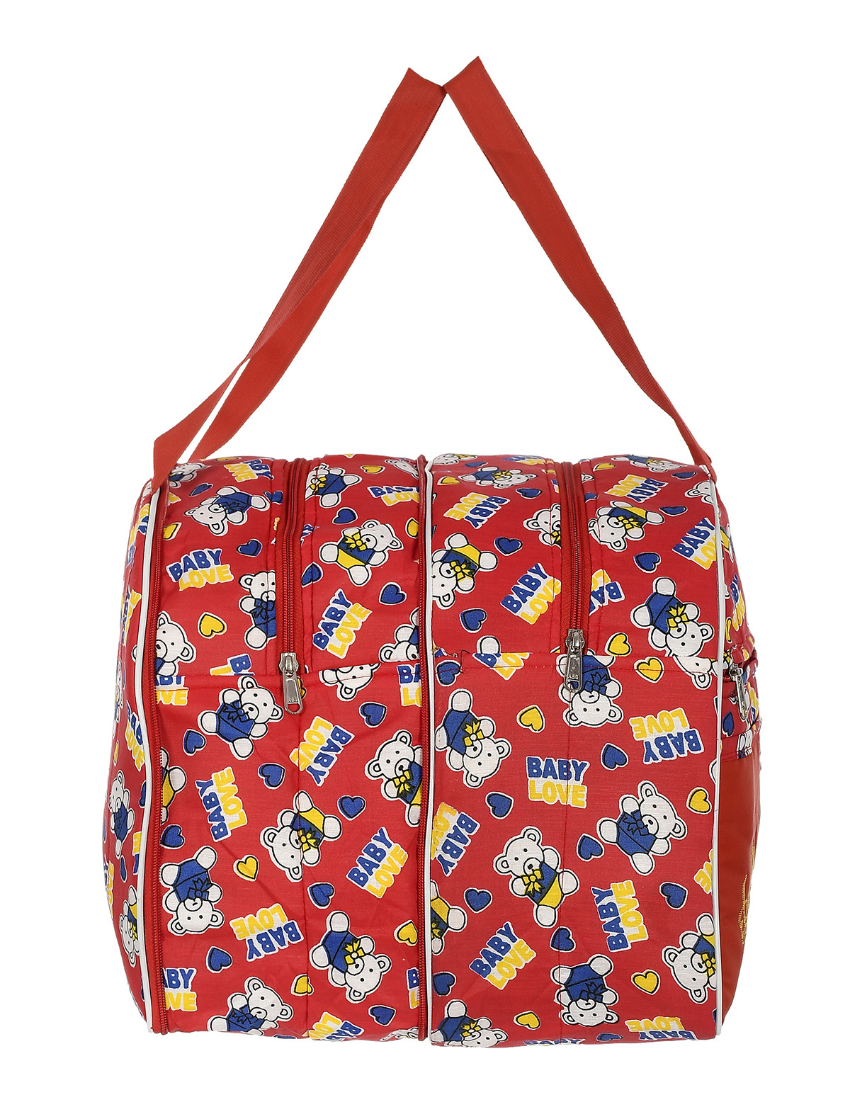 Kuber Industries Cotton Multiuses Teddy Print Mothers Bag/Diapers Bags With Handle For Traveling & Storing (Red)