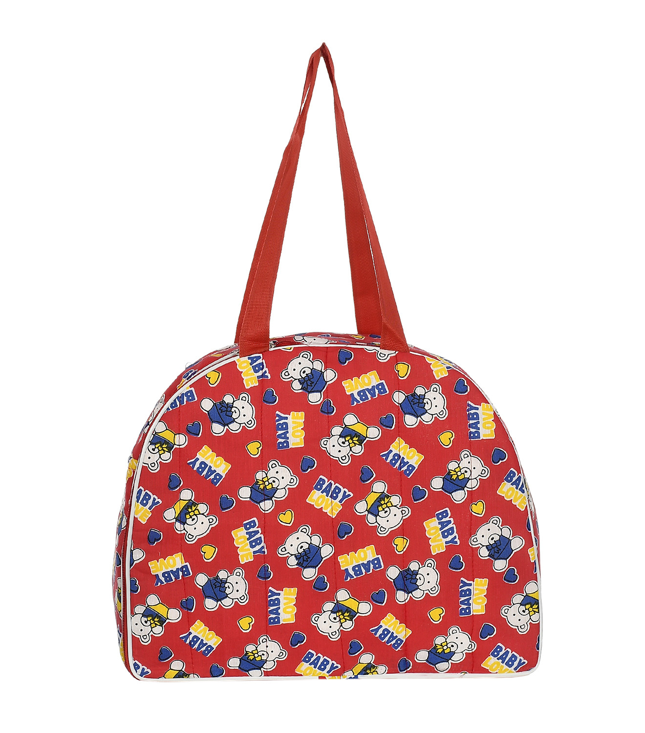 Kuber Industries Cotton Multiuses Teddy Print Mothers Bag/Diapers Bags With Handle For Traveling & Storing (Red)