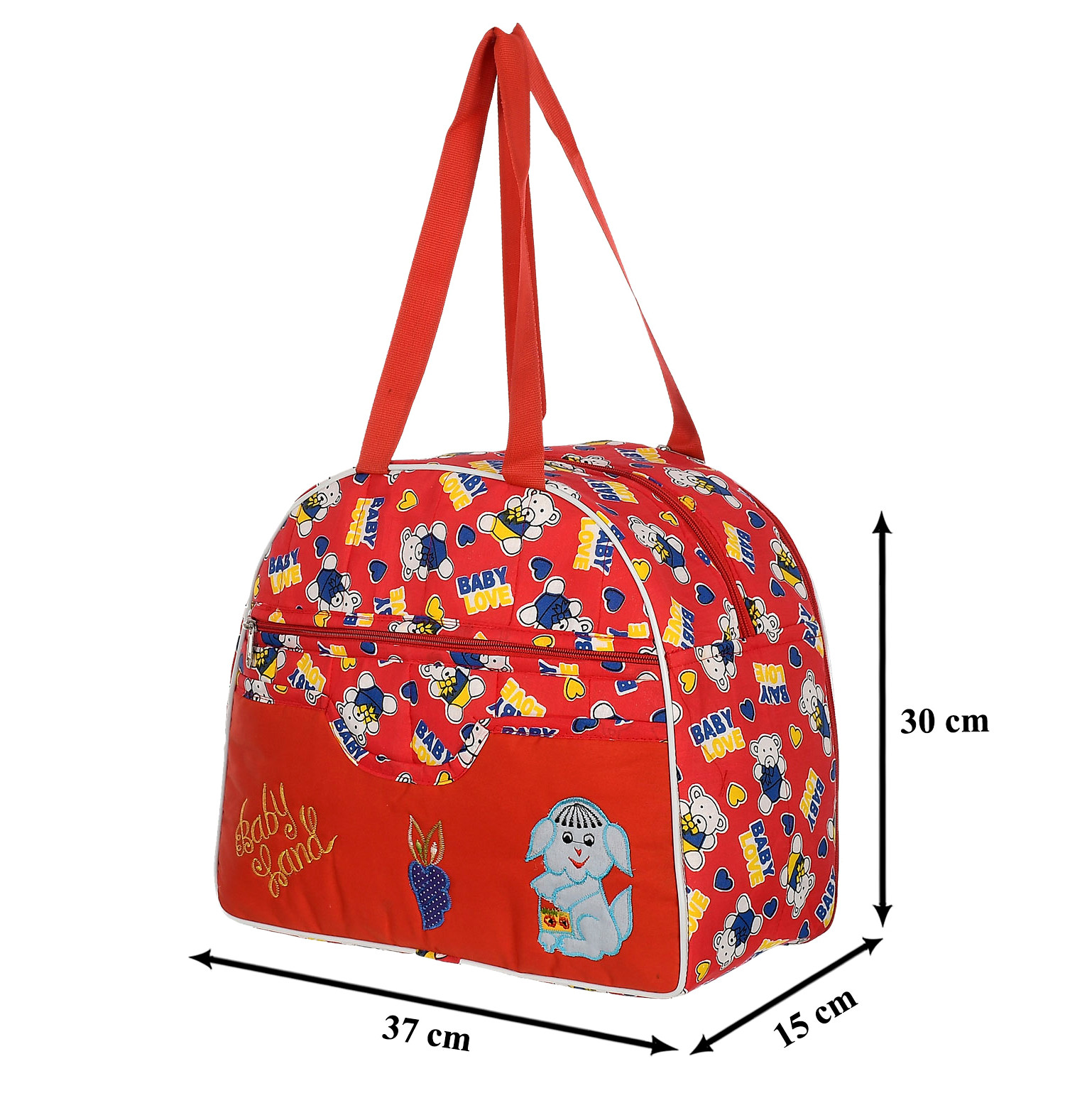 Kuber Industries Cotton Multiuses Teddy Print Mothers Bag/Diapers Bags With Handle For Traveling & Storing (Red)