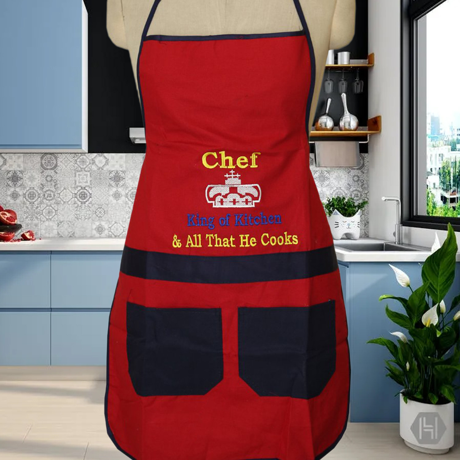 Kuber Industries Cotton Oil Resistant Cooking Kitchen Apron for Men & Women (Red)