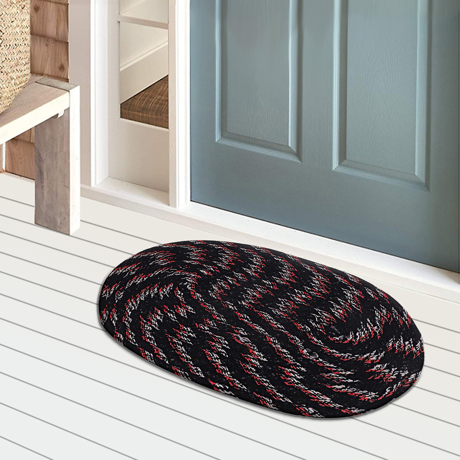 Kuber Industries Cotton Oval Door Mat For Porch/Kitchen/Bathroom/Laundry Room,(Black) 54KM3948