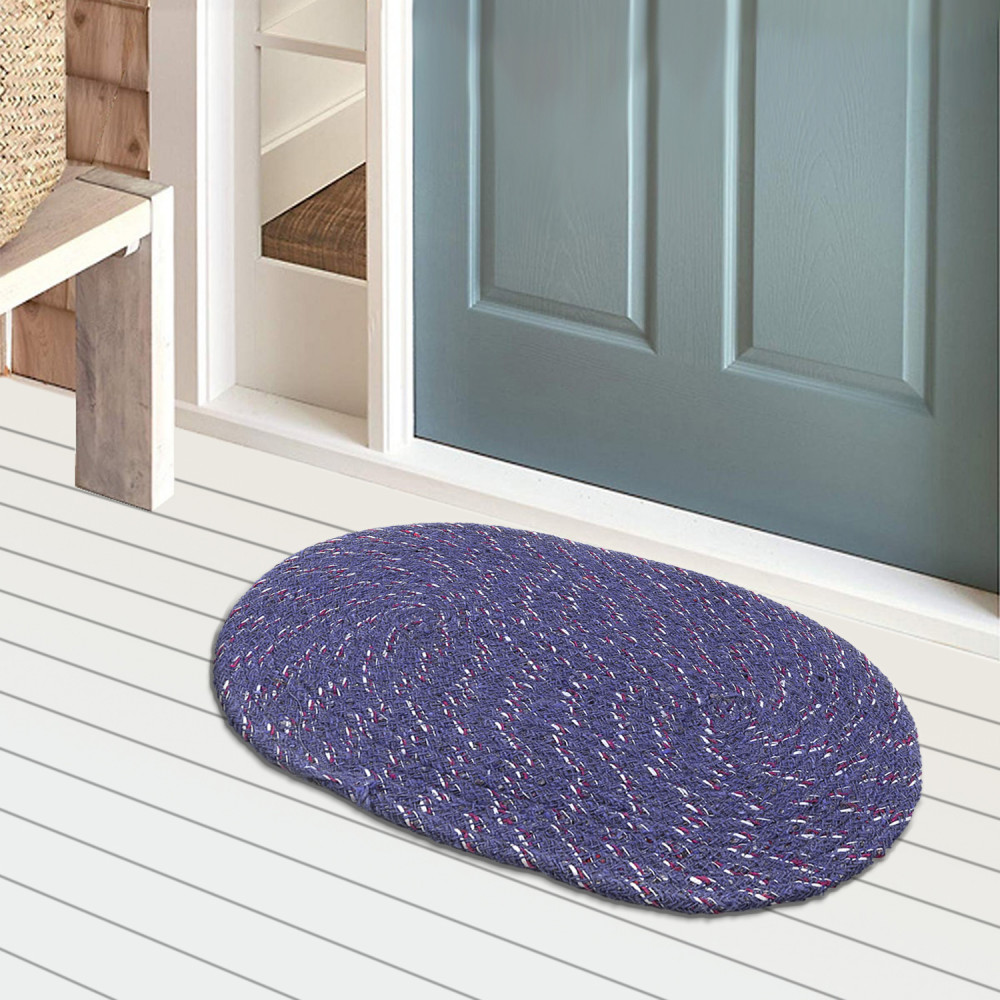 Kuber Industries Cotton Oval Door Mat For Porch/Kitchen/Bathroom/Laundry Room,(Blue) 54KM3956