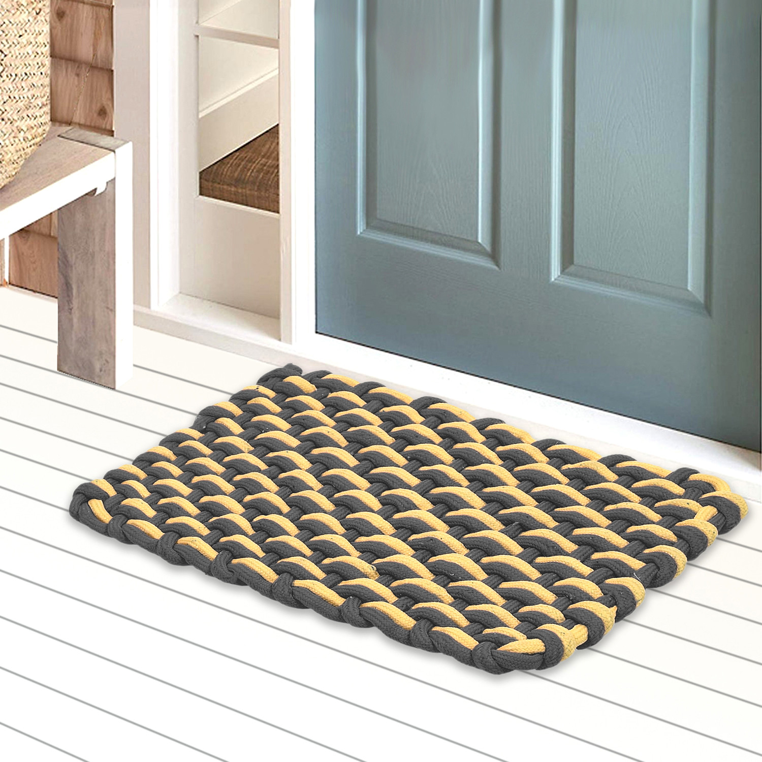 Kuber Industries Cotton Rectangle Door Mat For Porch/Kitchen/Bathroom/Laundry Room,(Black) 54KM3968