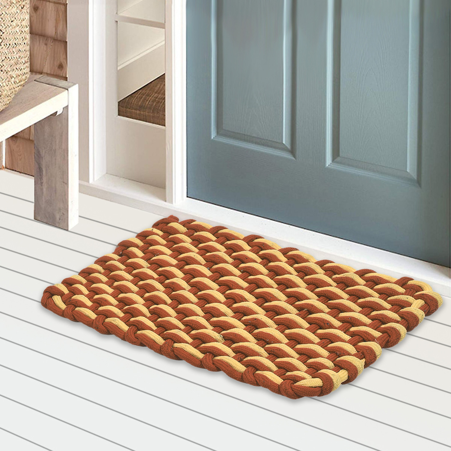 Kuber Industries Cotton Rectangle Door Mat For Porch/Kitchen/Bathroom/Laundry Room,(Brown) 54KM3964