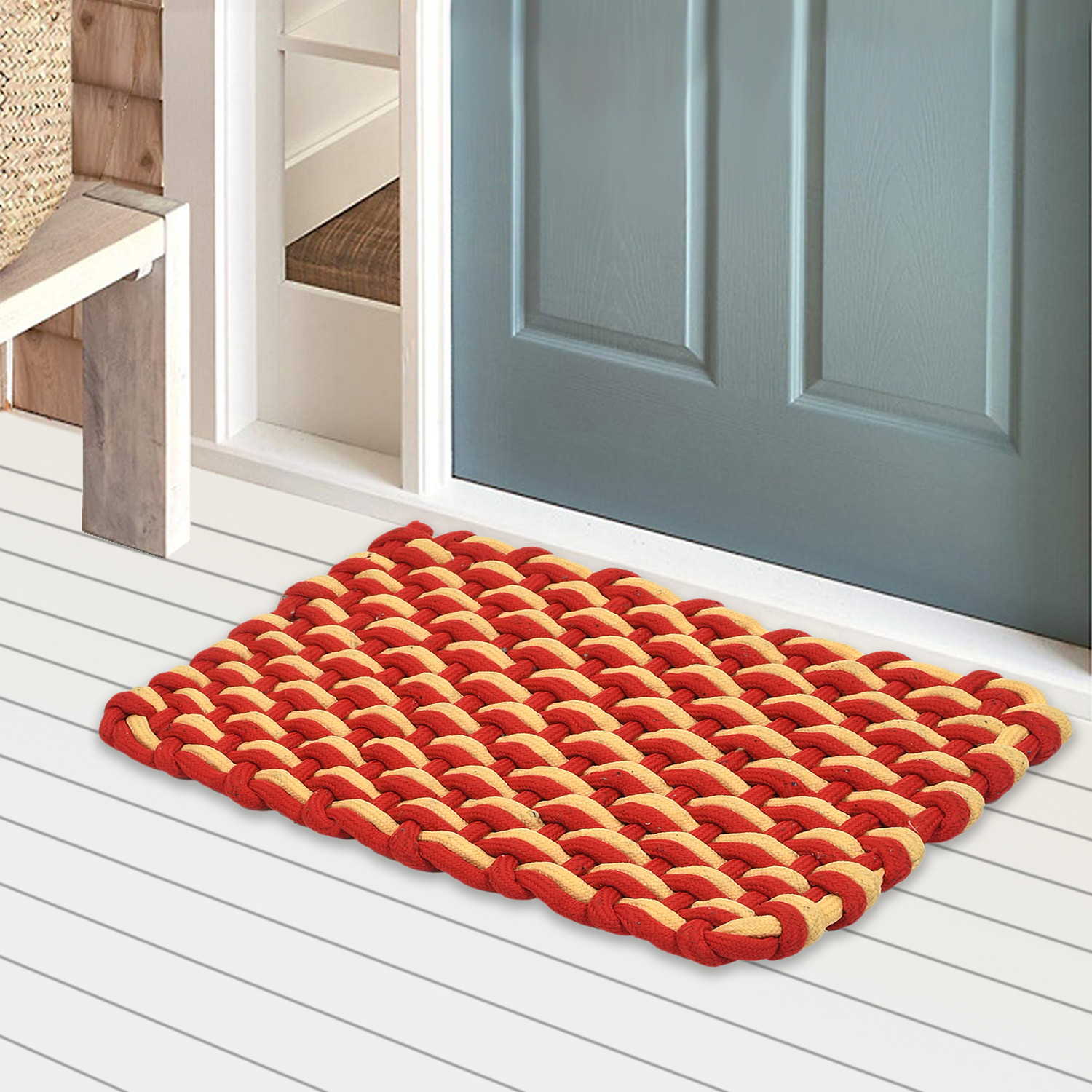 Kuber Industries Cotton Rectangle Door Mat For Porch/Kitchen/Bathroom/Laundry Room,(Red) 54KM3960