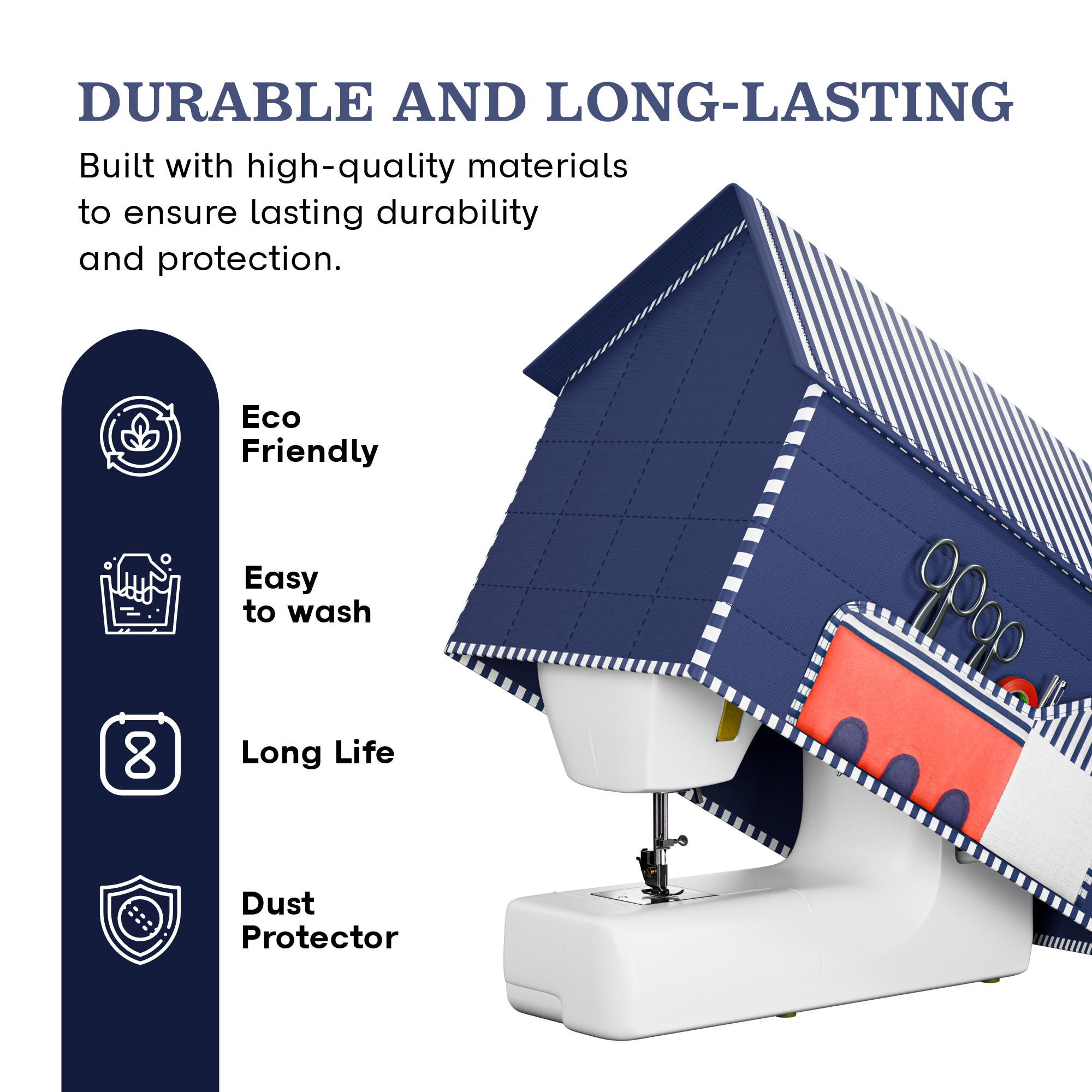 Kuber Industries Cotton Sewing Machine Cover with Storage Pocket  Machine Washable Silai Machine Cover - Protects from Dust  Scratches  Hut Design - Blue