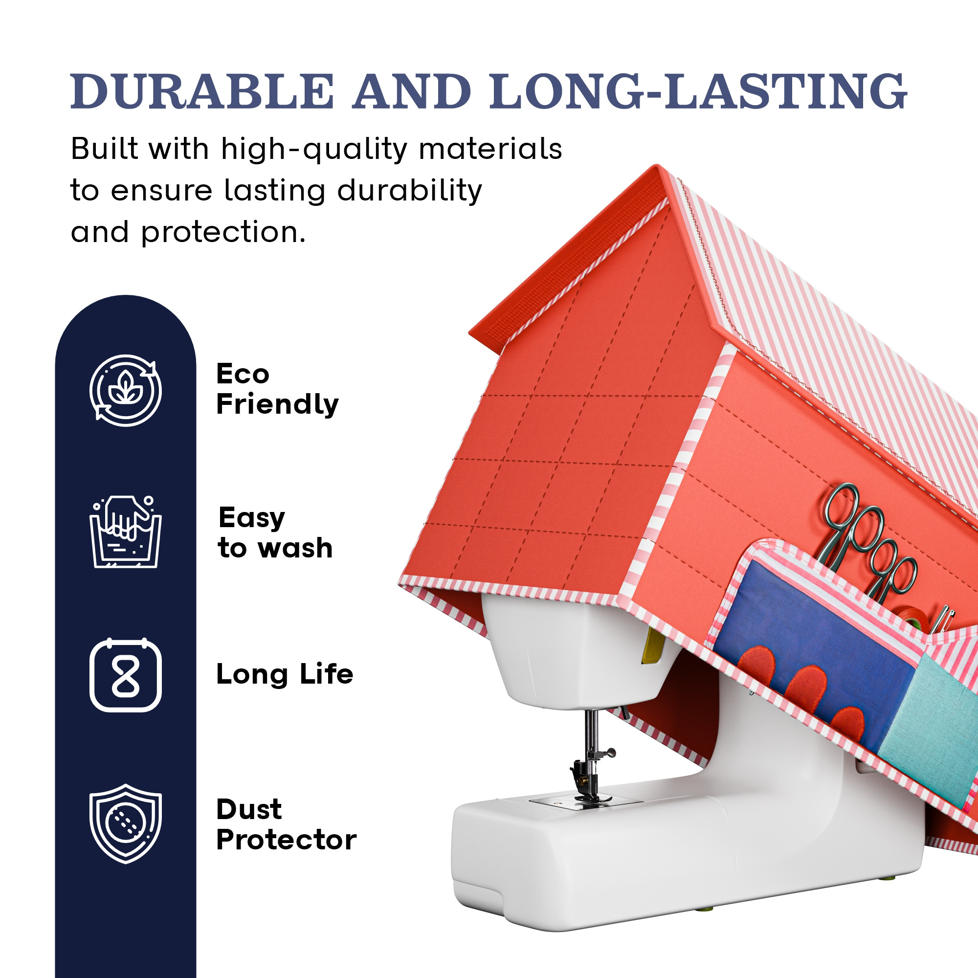 Kuber Industries Cotton Sewing Machine Cover with Storage Pocket  Machine Washable Silai Machine Cover - Protects from Dust  Scratches  Hut Design - Red