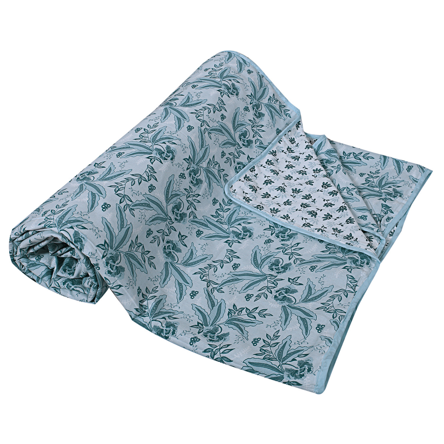 Kuber Industries Cotton Soft Lightweight Tropical Plant Design Reversible Single Bed Dohar | Blanket | AC Quilt for Home & Travel (Sky Blue)