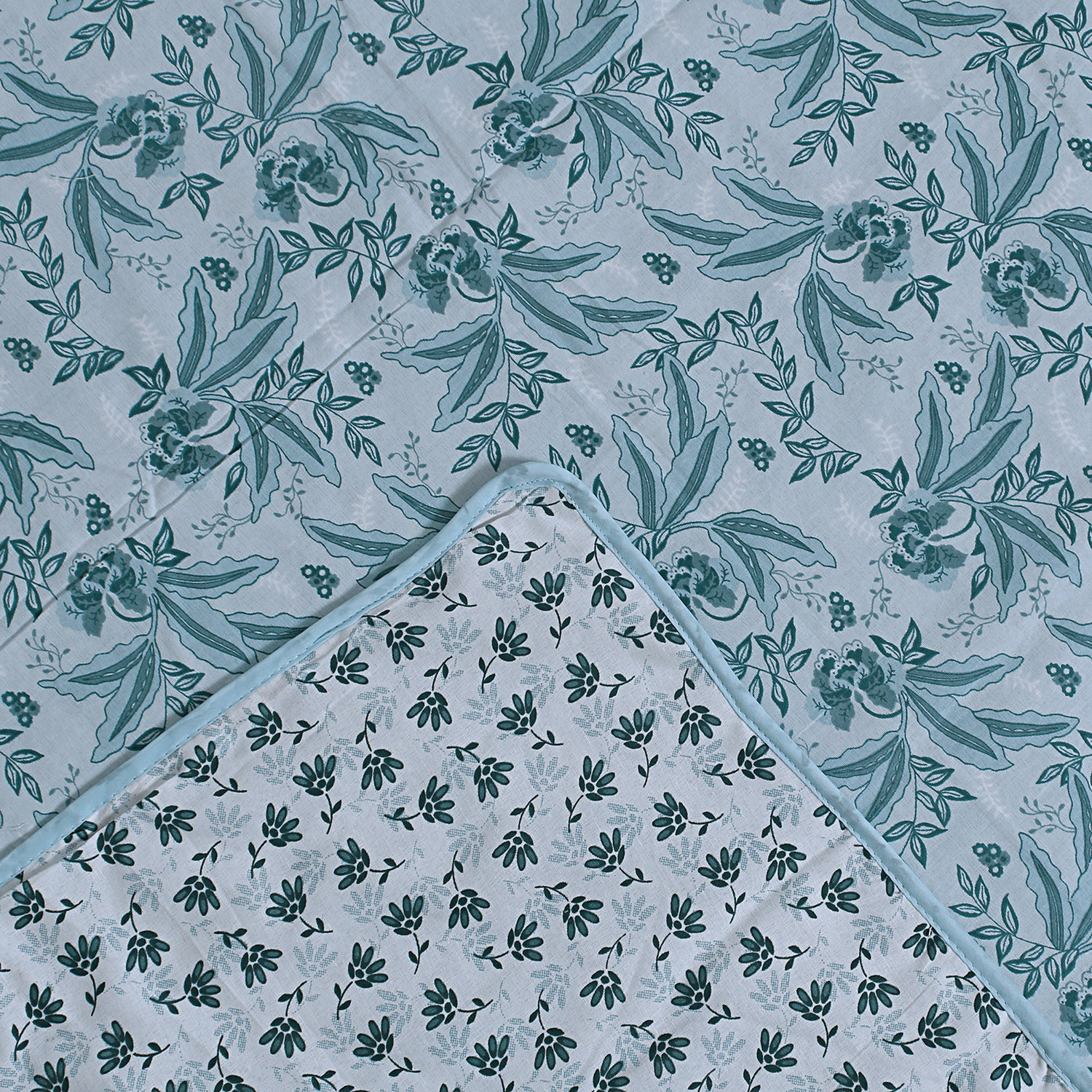 Kuber Industries Cotton Soft Lightweight Tropical Plant Design Reversible Single Bed Dohar | Blanket | AC Quilt for Home & Travel (Sky Blue)