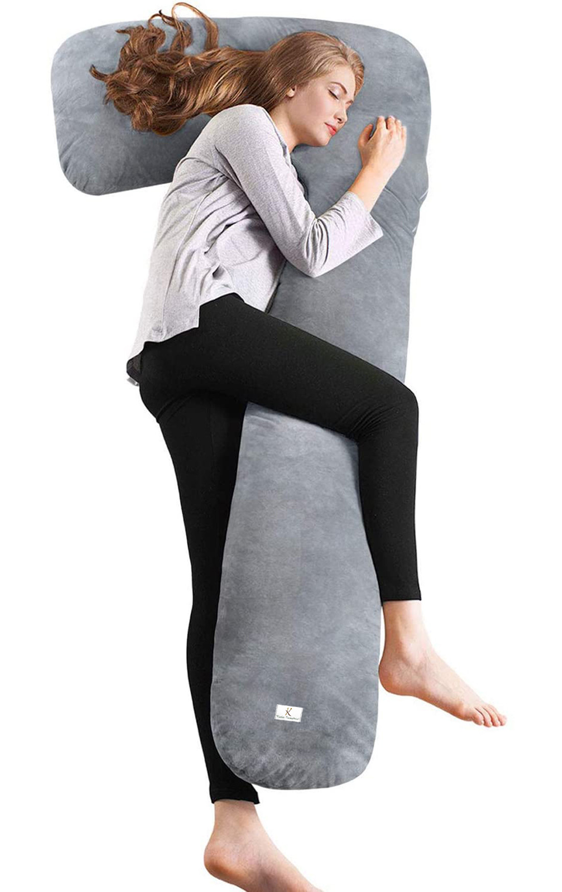 Kuber Industries Cotton Ultra Soft Hollow Fibre L Shaped Maternity Pillow,Pregnancy Pillow,Body Pillow with Zippered Cover (Grey)-KUBMRT11431