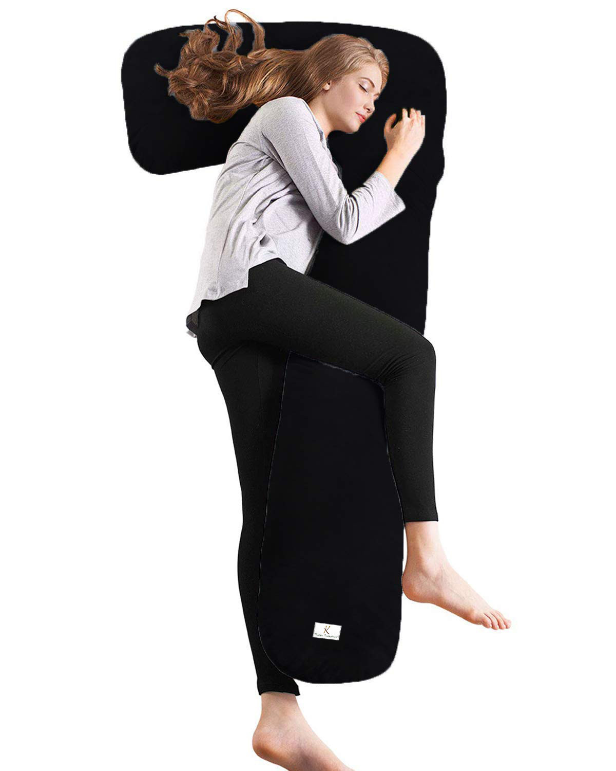 Kuber Industries Cotton Ultra Soft Hollow Fibre L Shaped Maternity Pillow,Pregnancy Pillow,Body Pillow with Zippered Cover (Black)-KUBMRT11433
