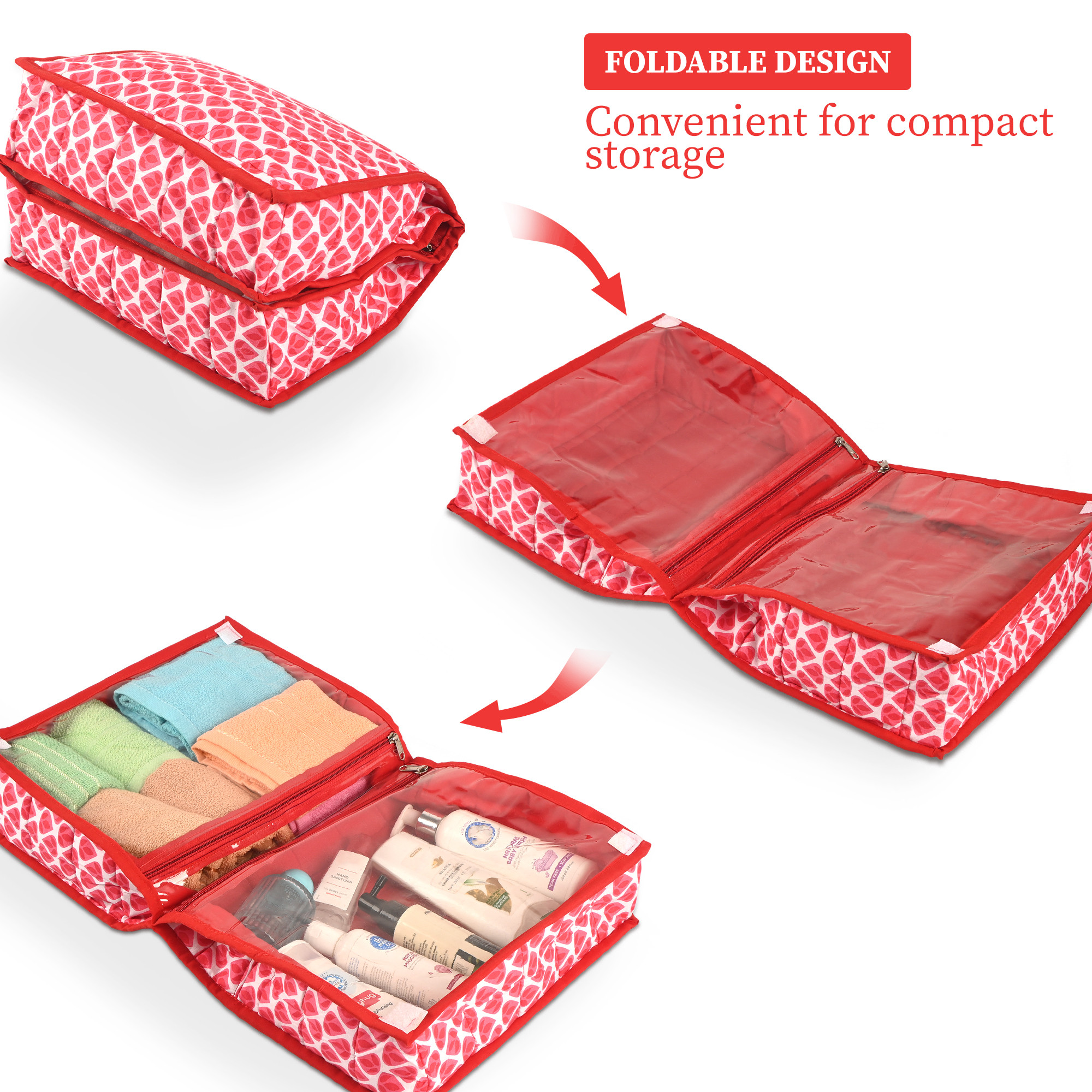 Kuber Industries Cotton Undergarments Organizer for Women with 2 Compartments  Wardrobe Organizer for Storage Underwear Socks Bras Ties and Scarves  Leaf Print - Pink