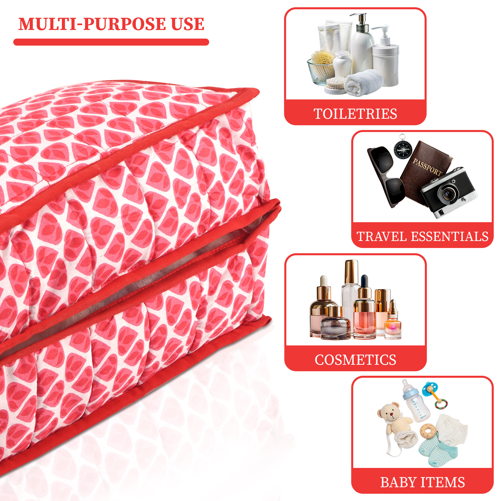 Kuber Industries Cotton Undergarments Organizer for Women with 2 Compartments  Wardrobe Organizer for Storage Underwear Socks Bras Ties and Scarves  Leaf Print - Pink