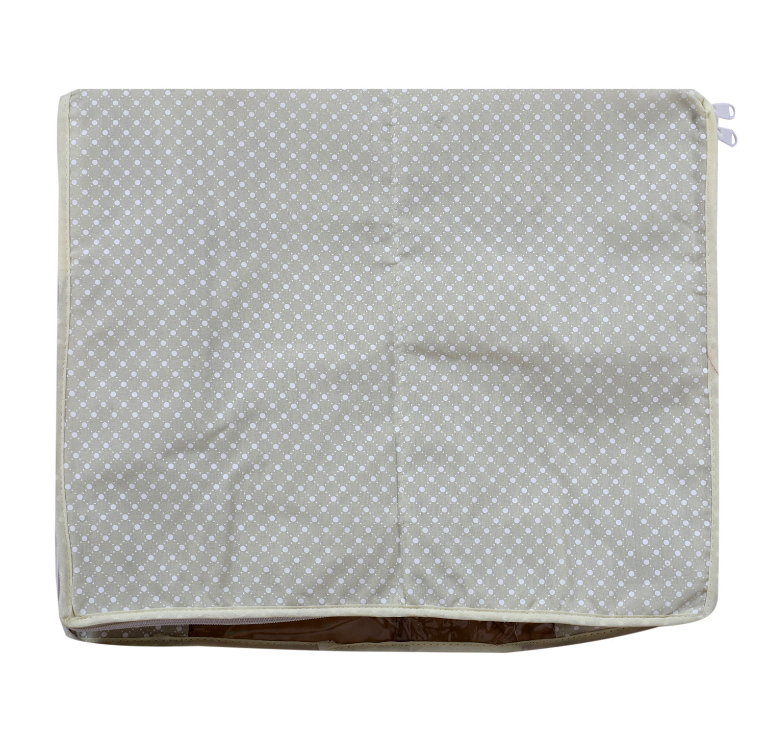 Kuber Industries Cotton Water Resistant & Foldable Dot Print Saree Cover| Clothes Organizer for Home & Travel With Transparent Window,(Cream)