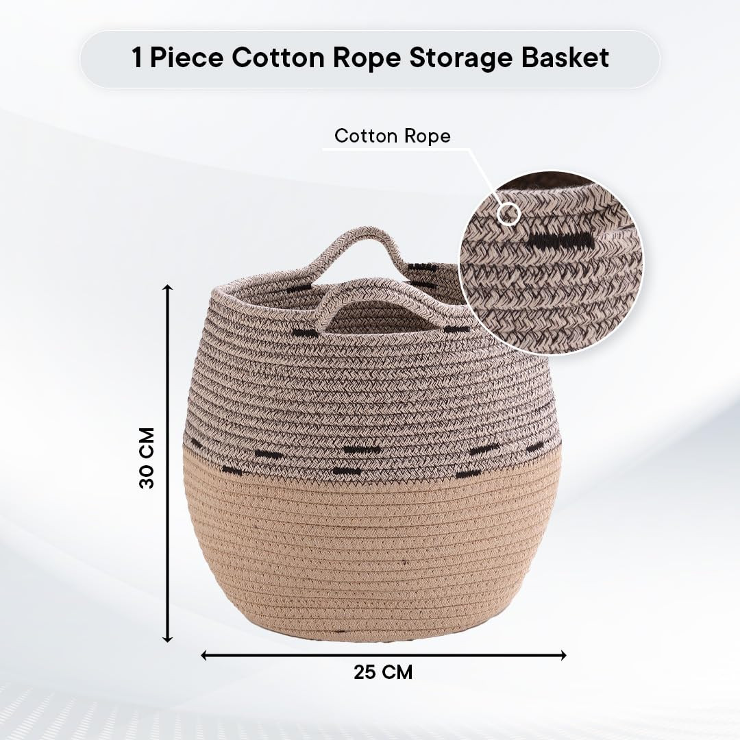 Kuber Industries Cotton Woven Storage Basket With Handle|Shelf Basket Hamper|Organizer for Toys, Socks, Cosmetic|Capacity 22 L|BEIGE|