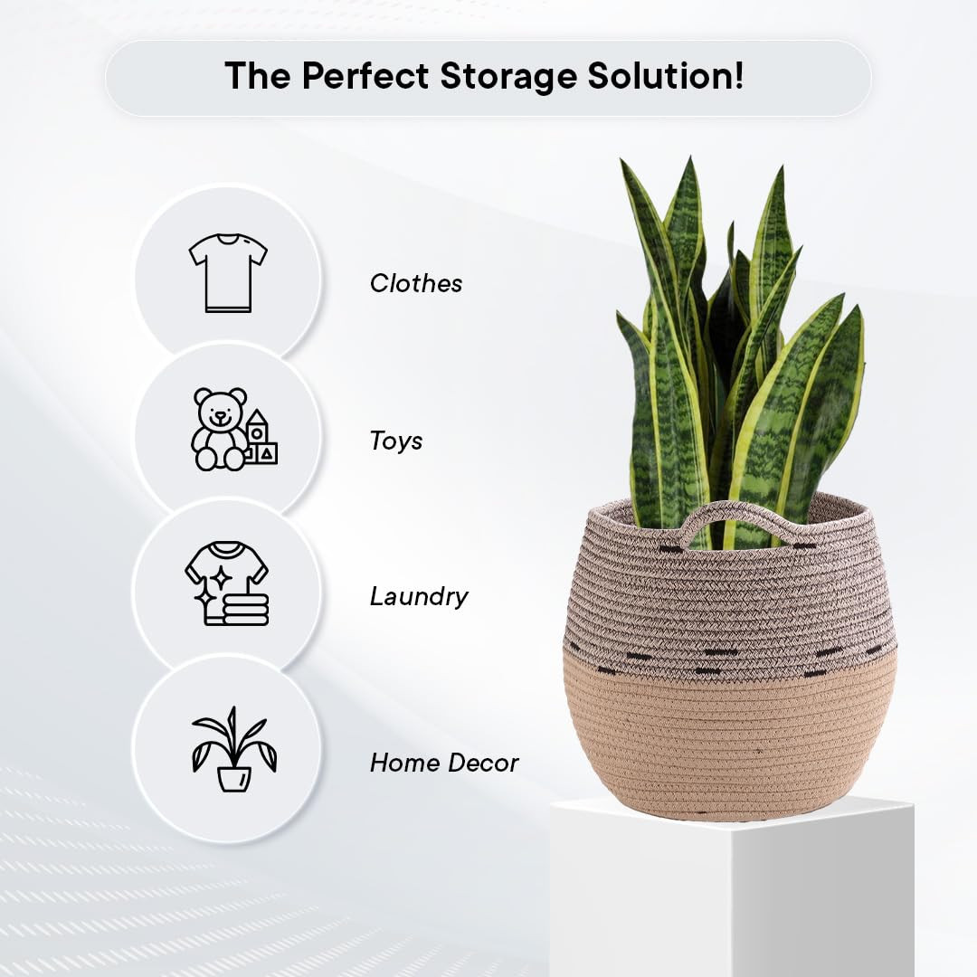 Kuber Industries Cotton Woven Storage Basket With Handle|Shelf Basket Hamper|Organizer for Toys, Socks, Cosmetic|Capacity 22 L|BEIGE|