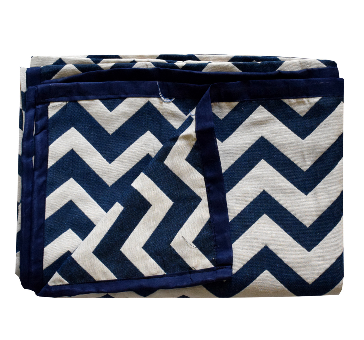 Kuber Industries Cotton Zig Zag Print 4 Seater Center Table Cover/Table Cloth For Home Decorative 60 In. x 40 In. (Blue) 54KM4378