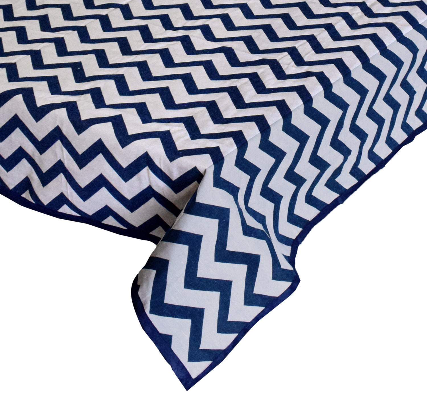 Kuber Industries Cotton Zig Zag Print 6 Seater Dining Table Cover/Table Cloth For Home & Dining Table (Blue) 54KM4375