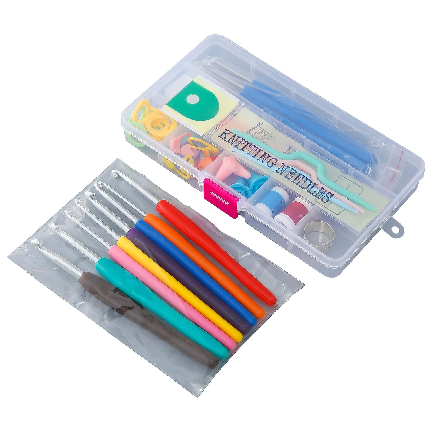 Kuber Industries Crochet Hook Needle Set of 53 With Case|Ergonomic Sewing Knitting Needle Kit (Transparent)