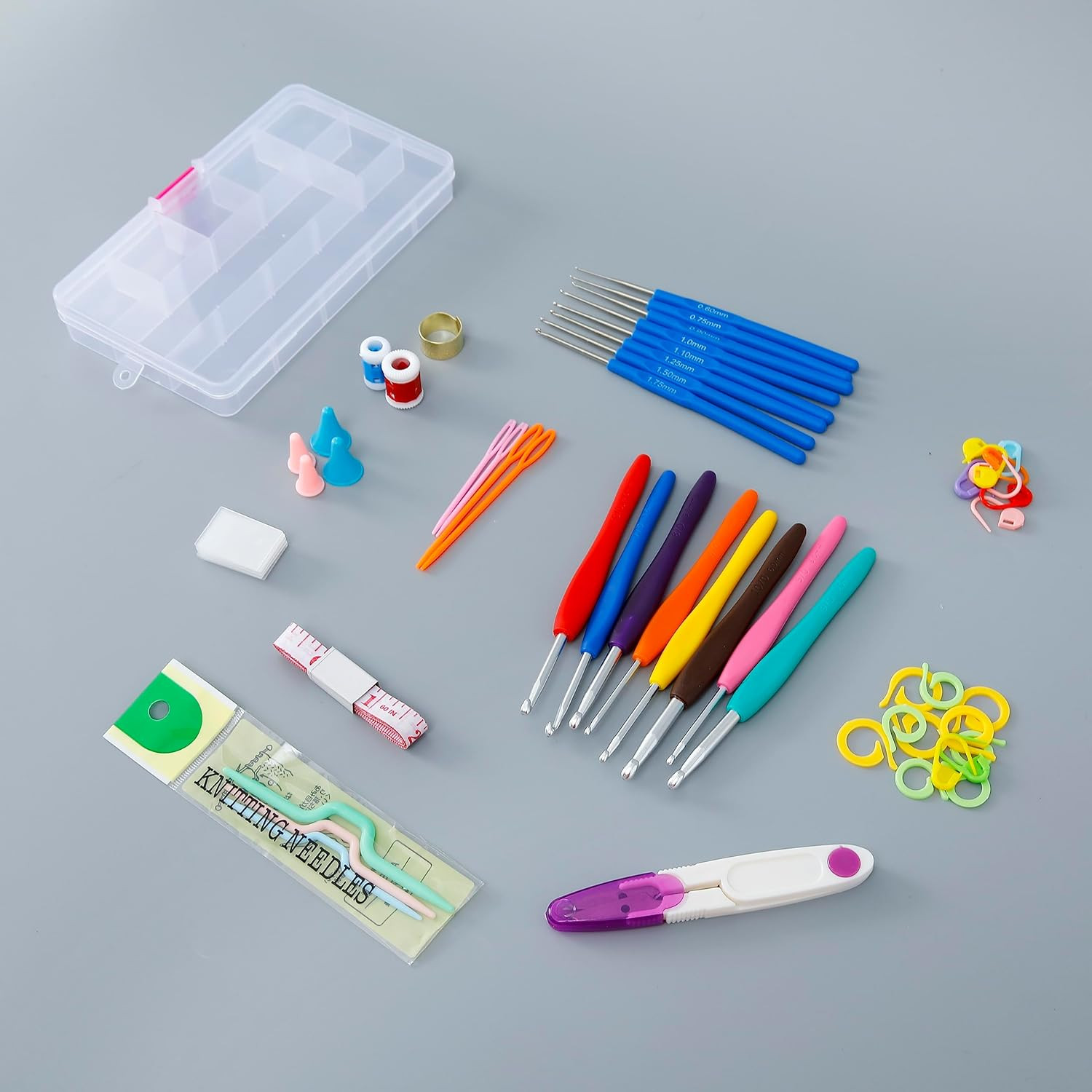 Kuber Industries Crochet Hook Needle Set of 53 With Case|Ergonomic Sewing Knitting Needle Kit (Transparent)