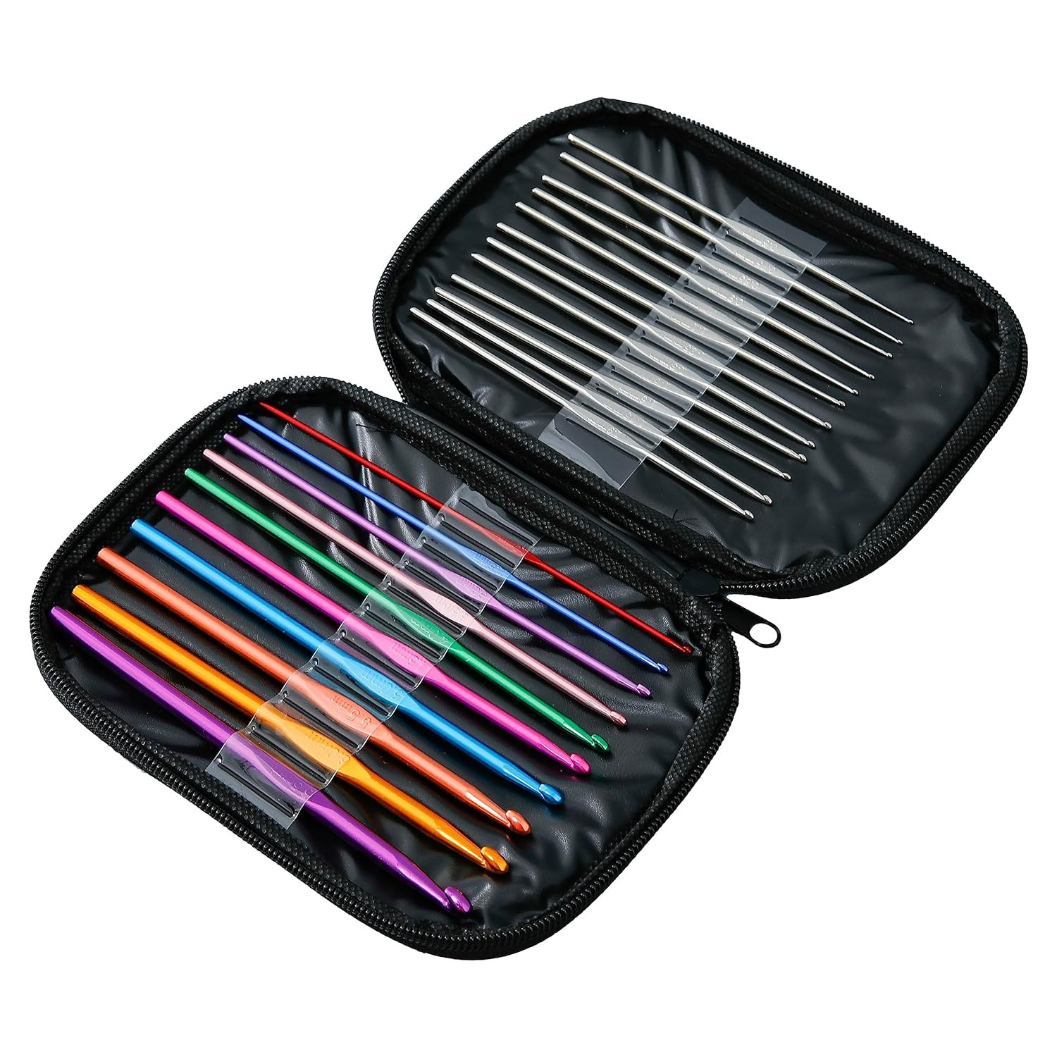 Kuber Industries Crochet Hook Needle Set With Case|Ergonomic Sewing Knitting Needle Kit (Black)
