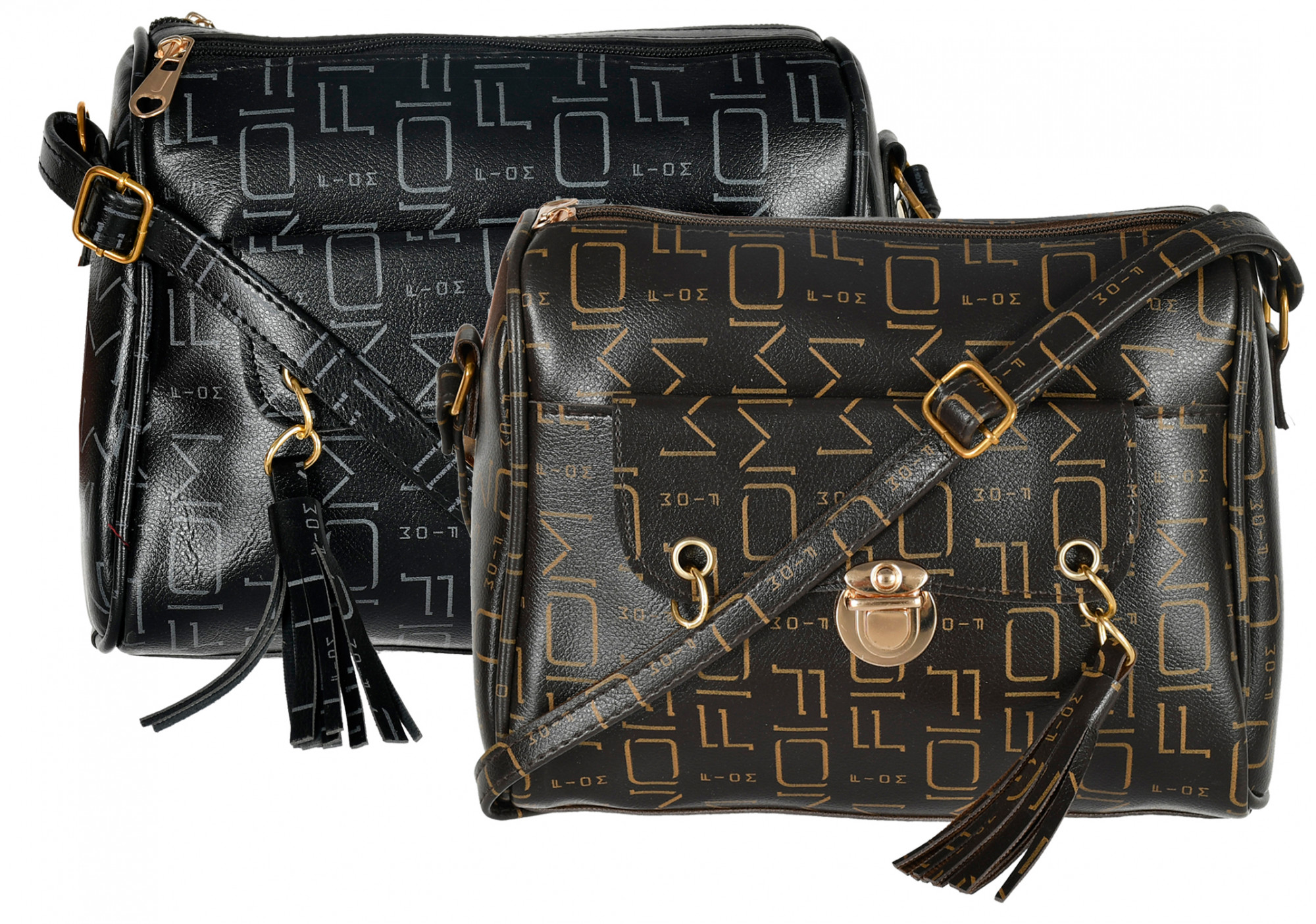Kuber Industries Crossbody Bag for Women Stylish Designer Purse with Adjustable Shoulder Strap (Set of 2,Black & Brown)