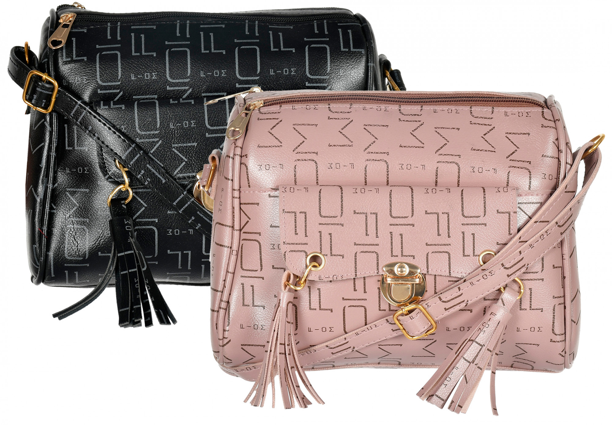 Kuber Industries Crossbody Bag for Women Stylish Designer Purse with Adjustable Shoulder Strap (Set of 2,Black & Peach)