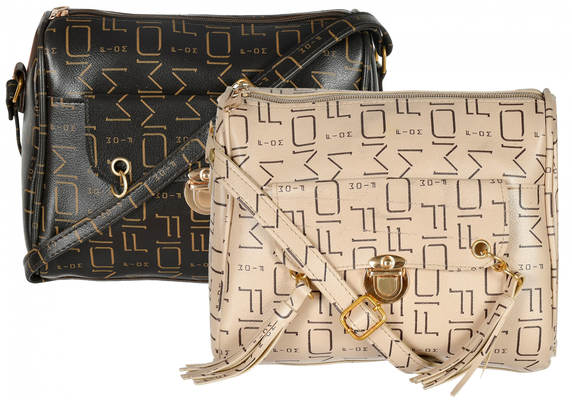 Kuber Industries Crossbody Bag for Women Stylish Designer Purse with Adjustable Shoulder Strap (Set of 2,Brown & Cream)