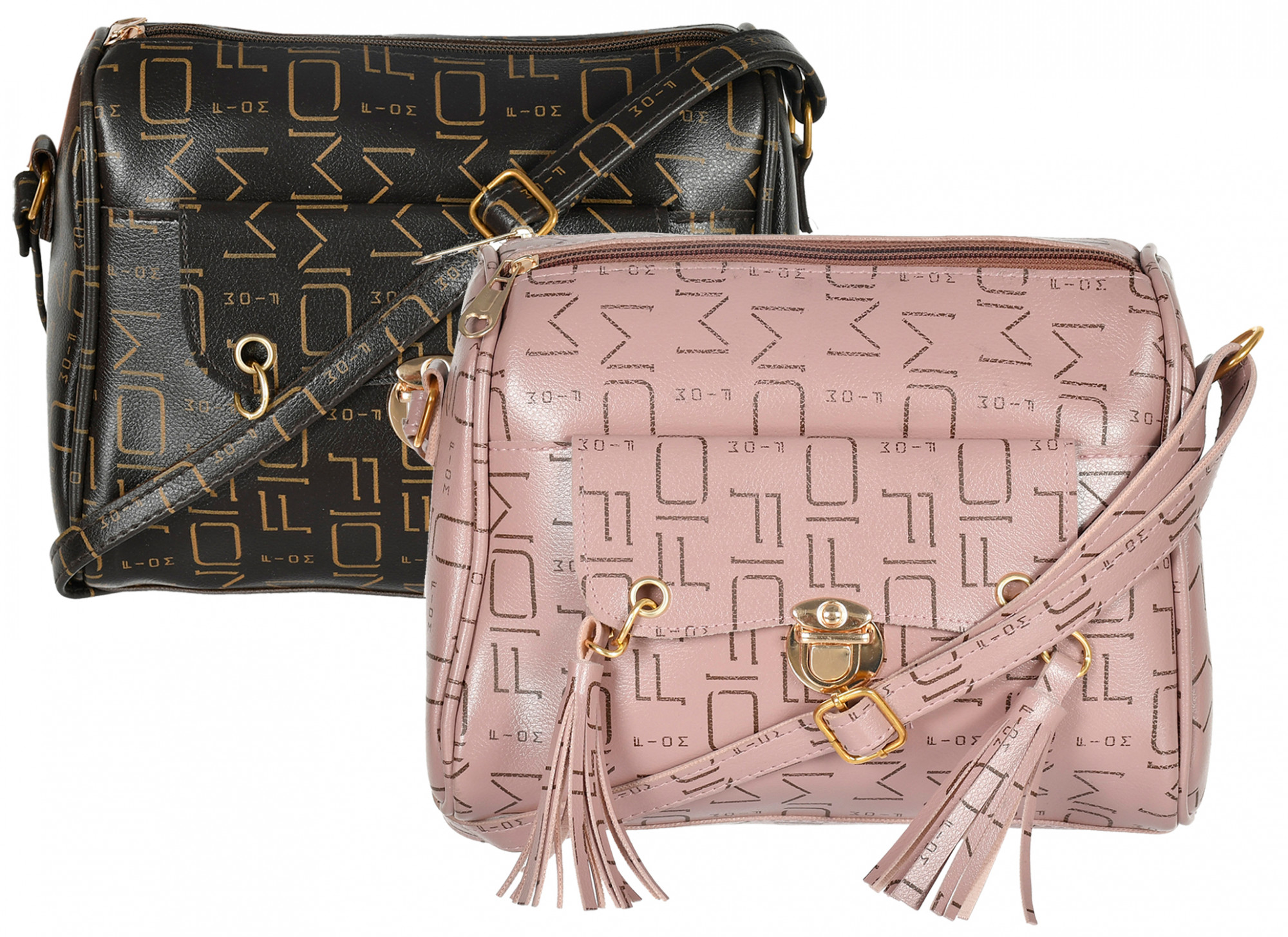 Kuber Industries Crossbody Bag for Women Stylish Designer Purse with Adjustable Shoulder Strap (Set of 2,Brown & Peach)