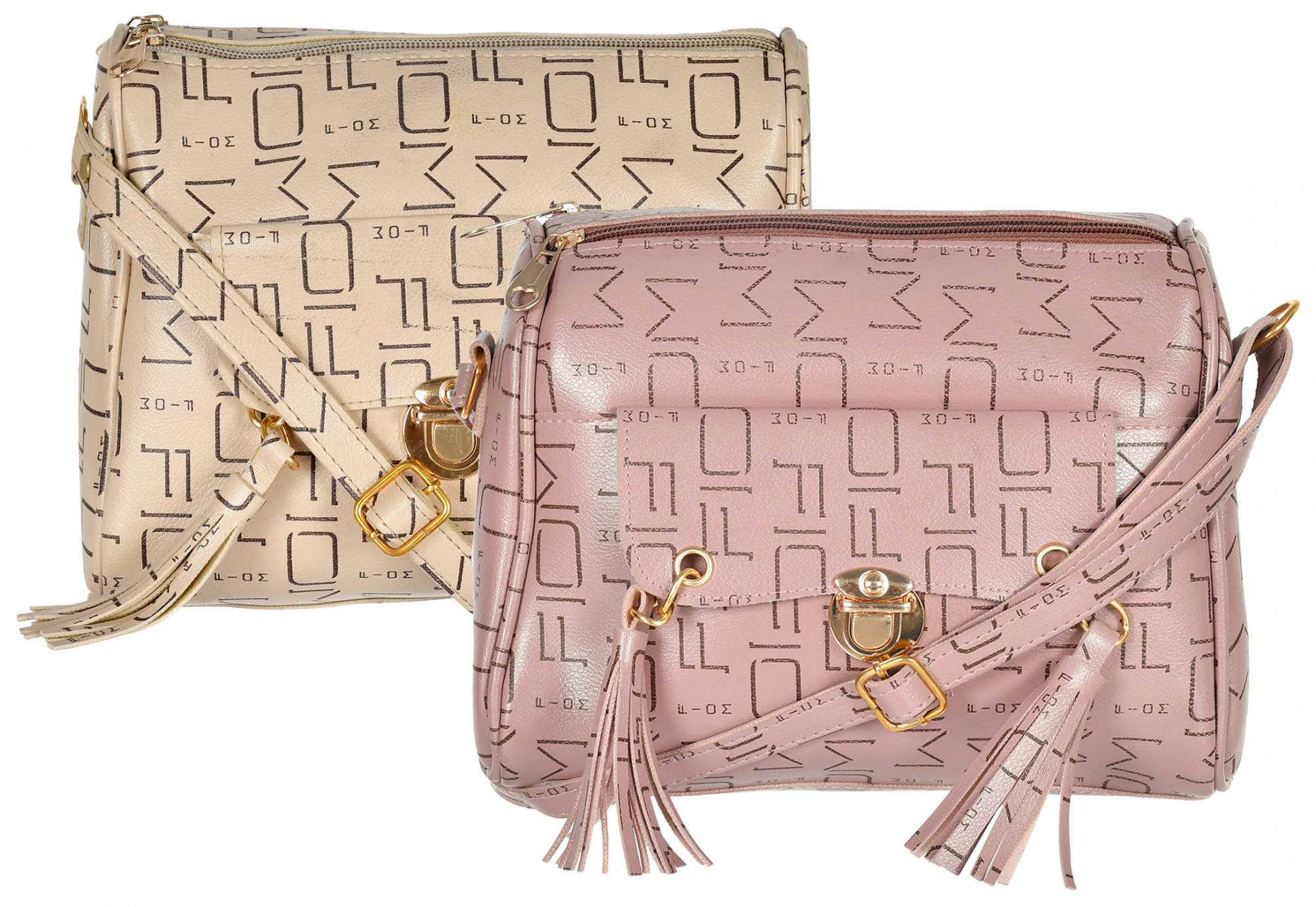 Kuber Industries Crossbody Bag for Women Stylish Designer Purse with Adjustable Shoulder Strap (Set of 2,Cream & Peach)