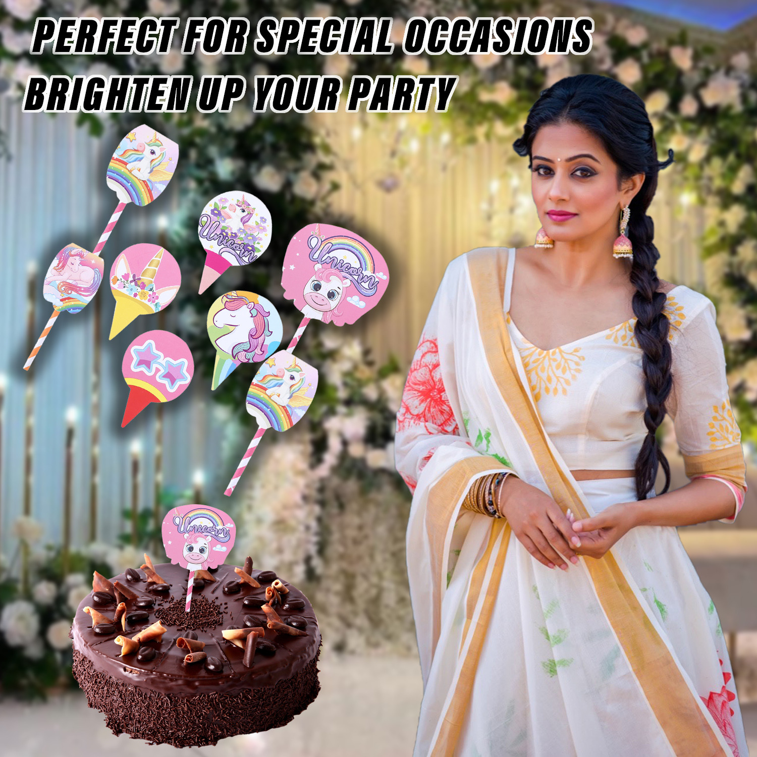 Kuber Industries Cupcake Toppers | Cardboard Cupcake Picks |Decorations Supplies for Farewell | Birthday Party | Theme Cupcake Topper | 49 Pieces | DT-2171 | Multicolor