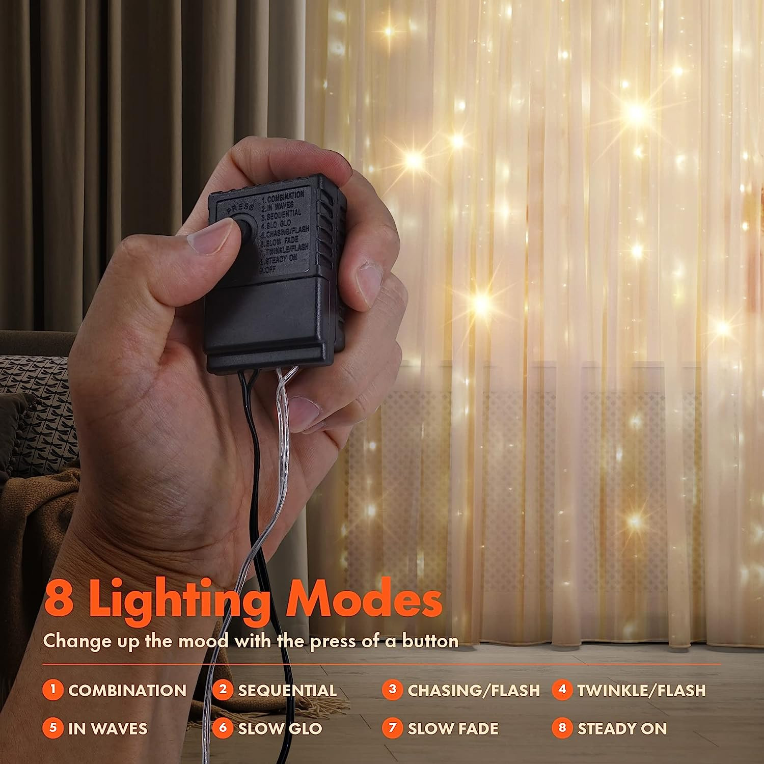 Kuber Industries Curtain Lights with 300 LED | 10 Strings Jharna Lights for Diwali | Christmas | Home Decoration |Indoor & Outdoor Décor | Warm White