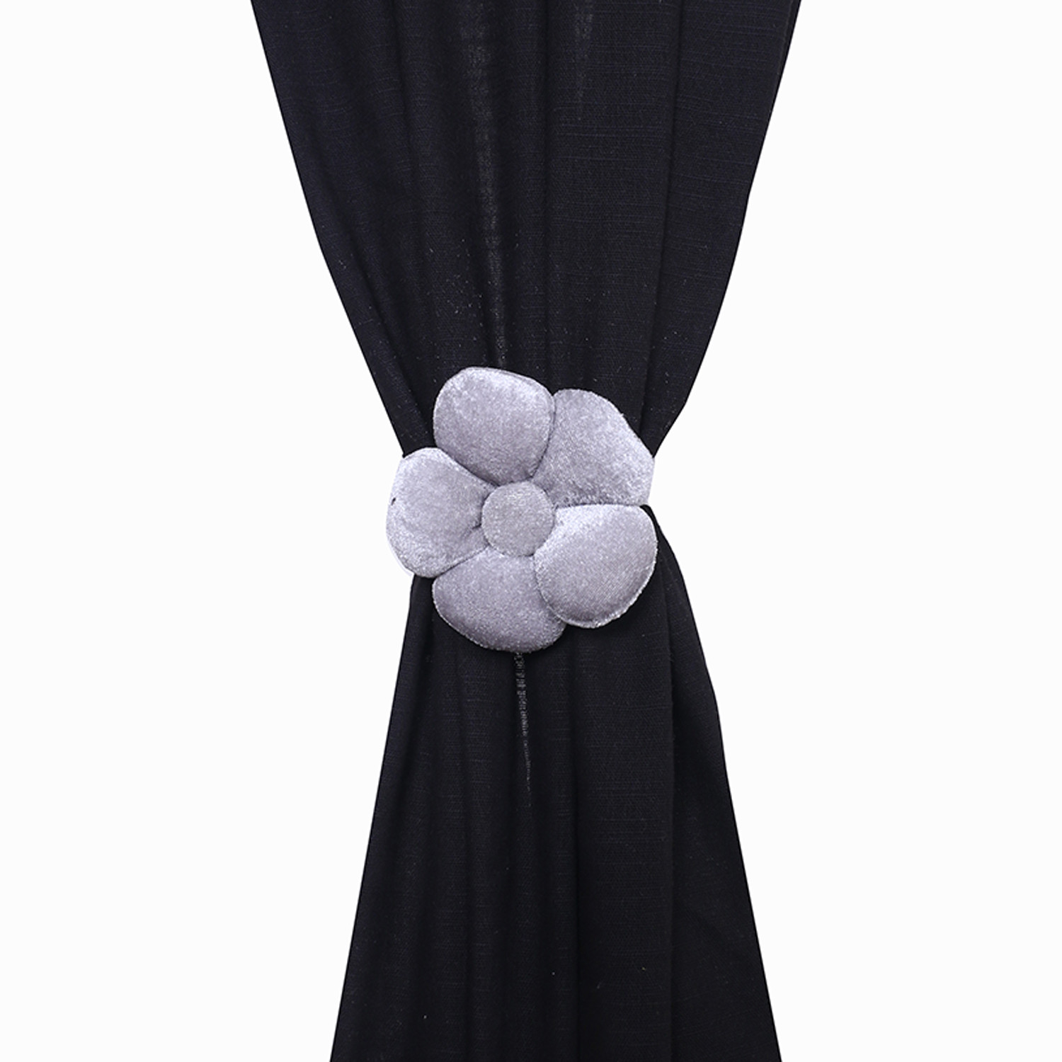 Kuber Industries Curtain Tassel | Velvet Flower Tieback Curtain Tassel |Tassel for Home Decorative | 2 Pieces Drape Tie Back Tassel for Home | Office | Gray